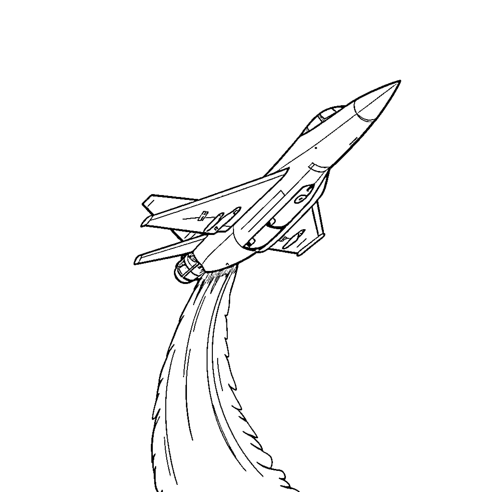Jet fighter plane taking off with speed Coloring Page (free black-and-white line drawing printable PDF for all, from beginners to advanced learners, including children, teens, adults, and seniors)