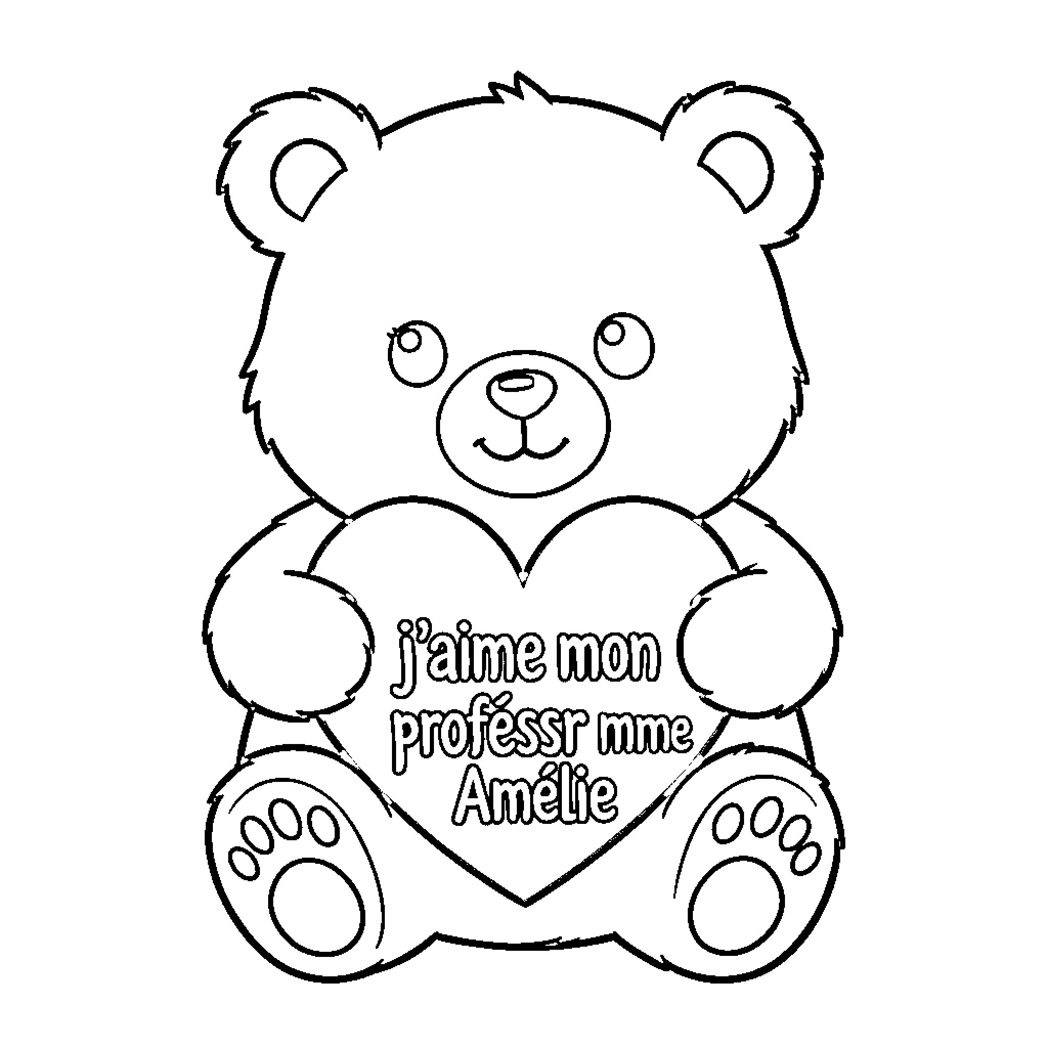 Bear holding heart-shaped sign Coloring Page (free black-and-white line drawing printable PDF for all, from beginners to advanced learners, including children, teens, adults, and seniors)