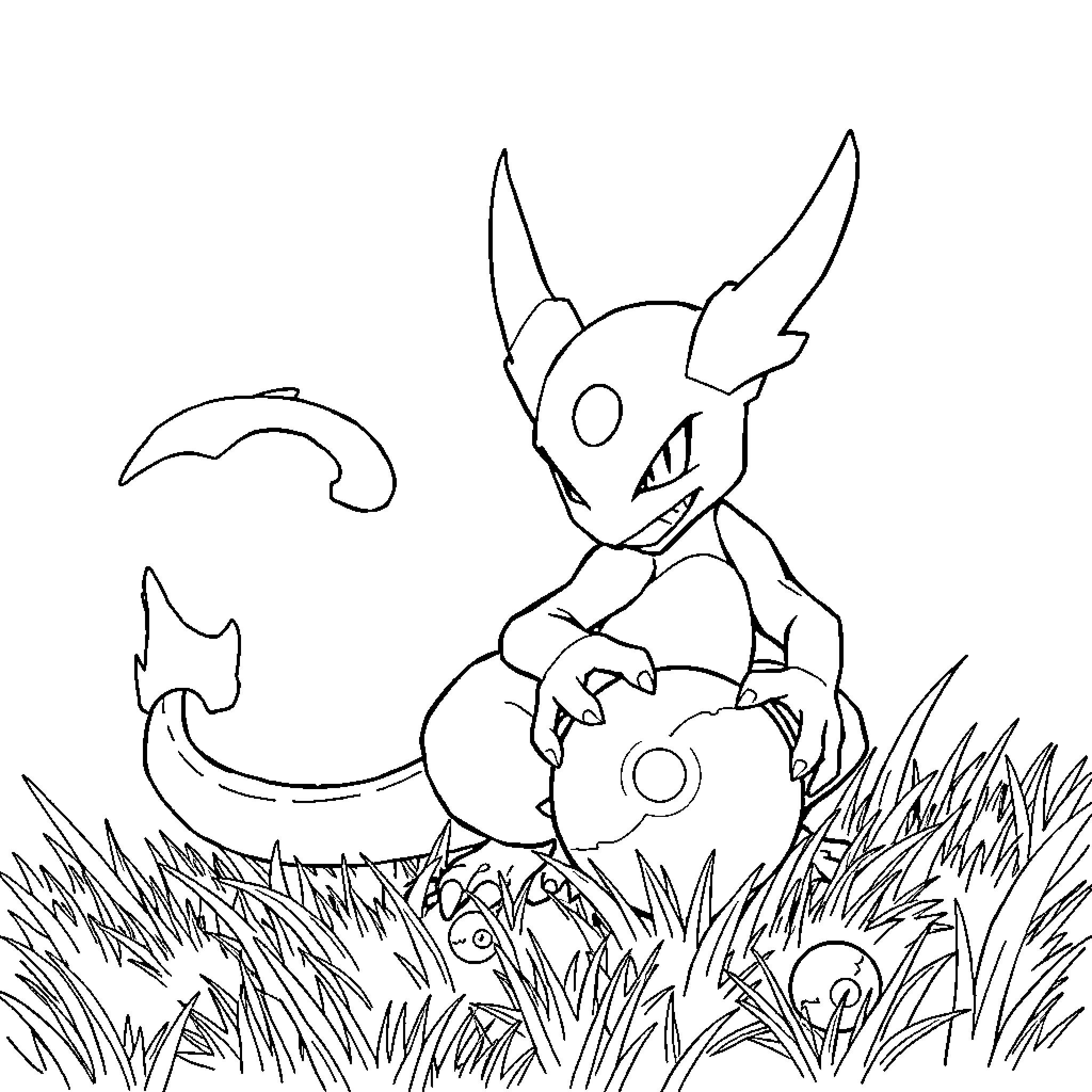 Mewtwo exploring the natural world Coloring Page (free black-and-white line drawing printable PDF for all, from beginners to advanced learners, including children, teens, adults, and seniors)