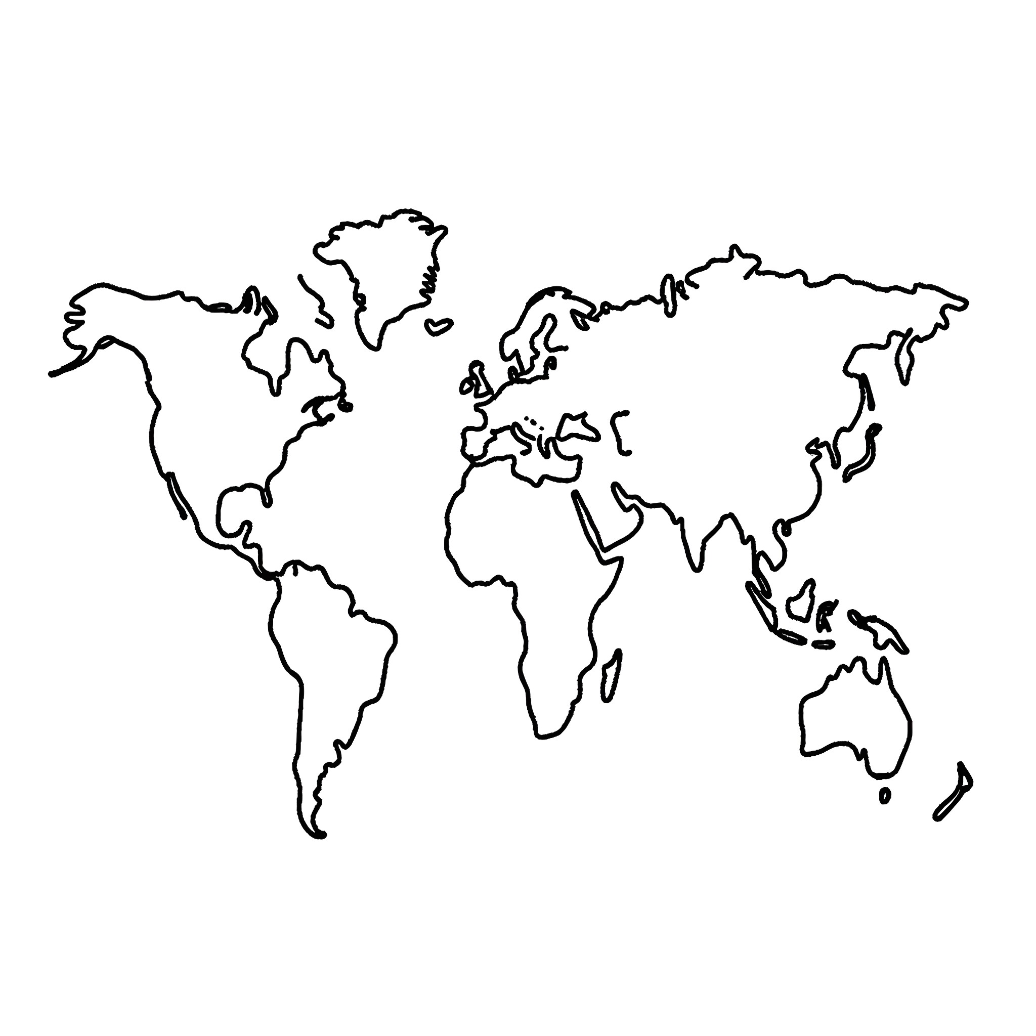 History of the World Map Outline Coloring Page (free black-and-white line drawing printable PDF for all, from beginners to advanced learners, including children, teens, adults, and seniors)