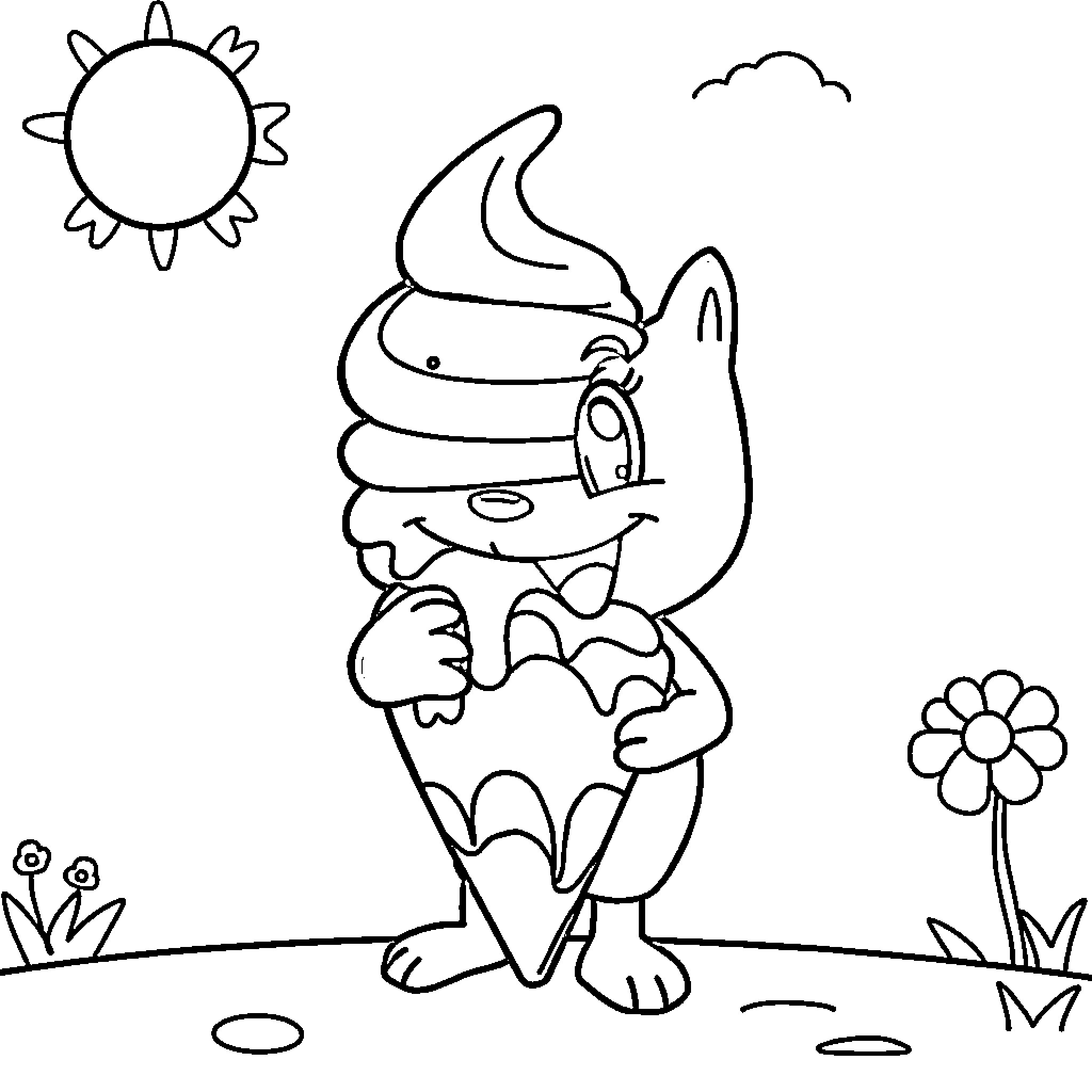 Bluey playing in the park on a sunny day Coloring Page (free black-and-white line drawing printable PDF for all, from beginners to advanced learners, including children, teens, adults, and seniors)