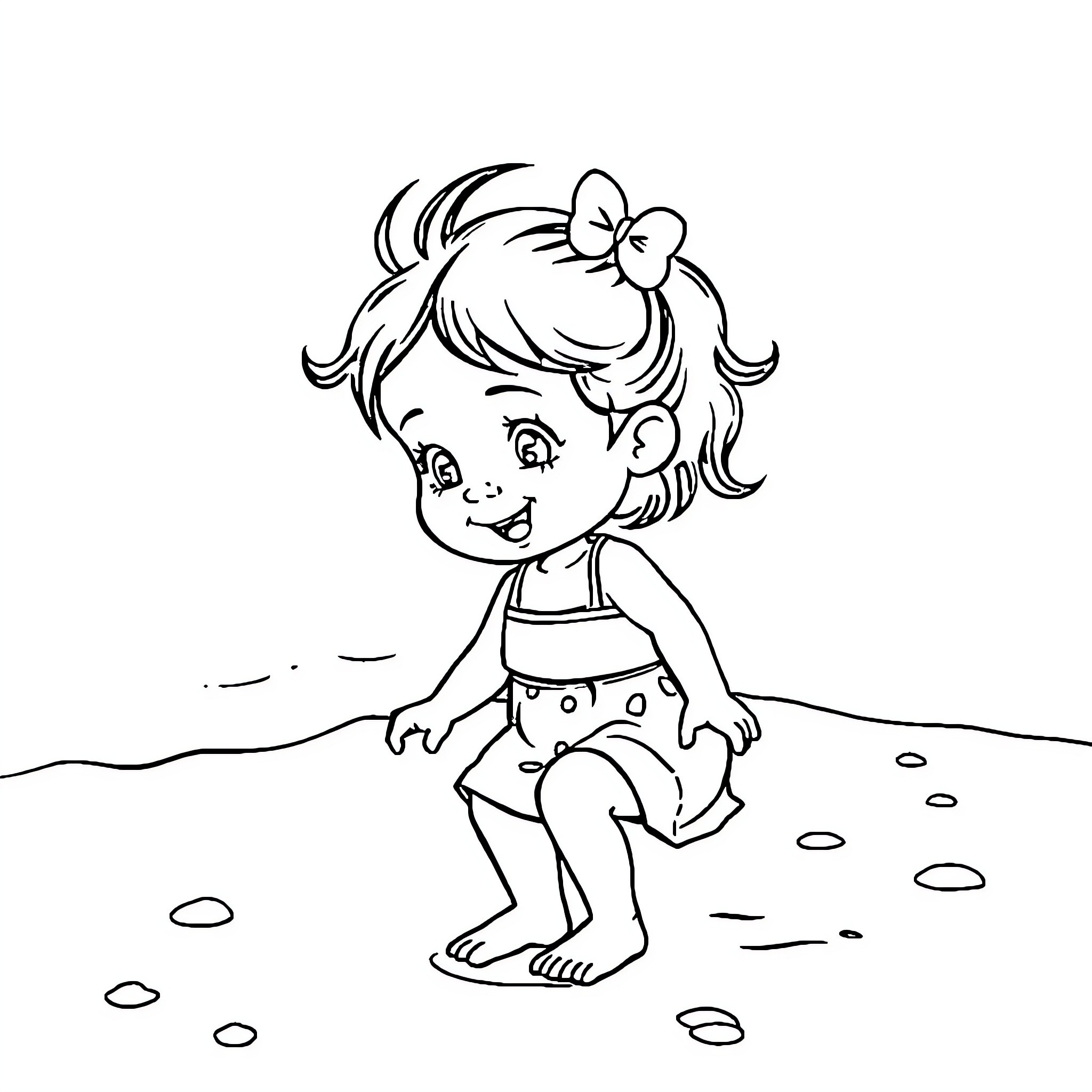 Nina exploring the outdoors with joy Coloring Page (free black-and-white line drawing printable PDF for all, from beginners to advanced learners, including children, teens, adults, and seniors)