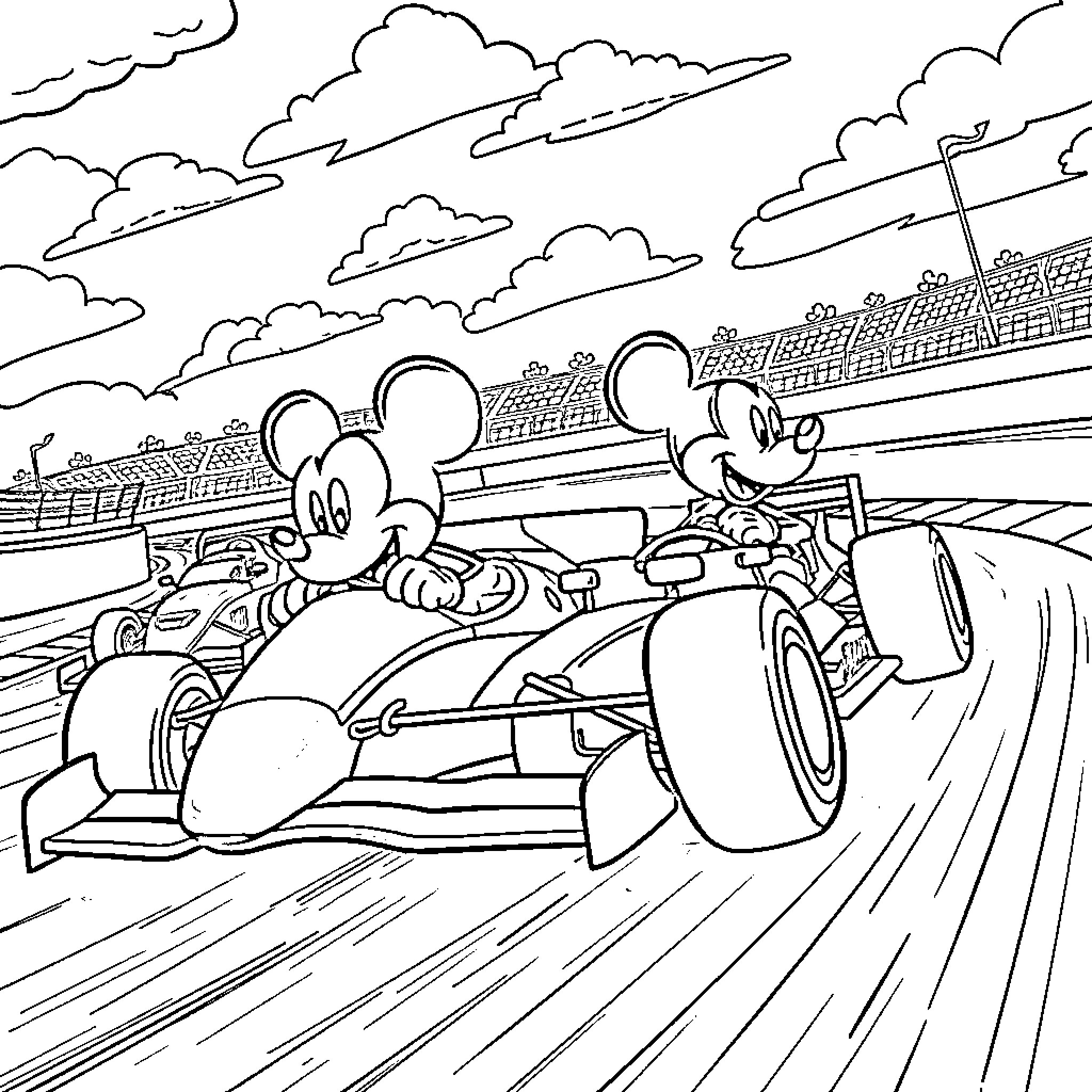 Bluey's high-speed racing adventure Coloring Page (free black-and-white line drawing printable PDF for all, from beginners to advanced learners, including children, teens, adults, and seniors)
