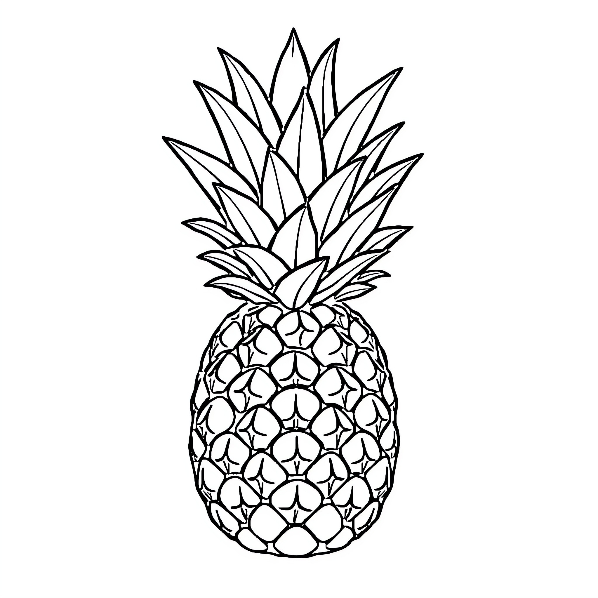 Pineapple outline drawing Coloring Page (free black-and-white line drawing printable PDF for all, from beginners to advanced learners, including children, teens, adults, and seniors)