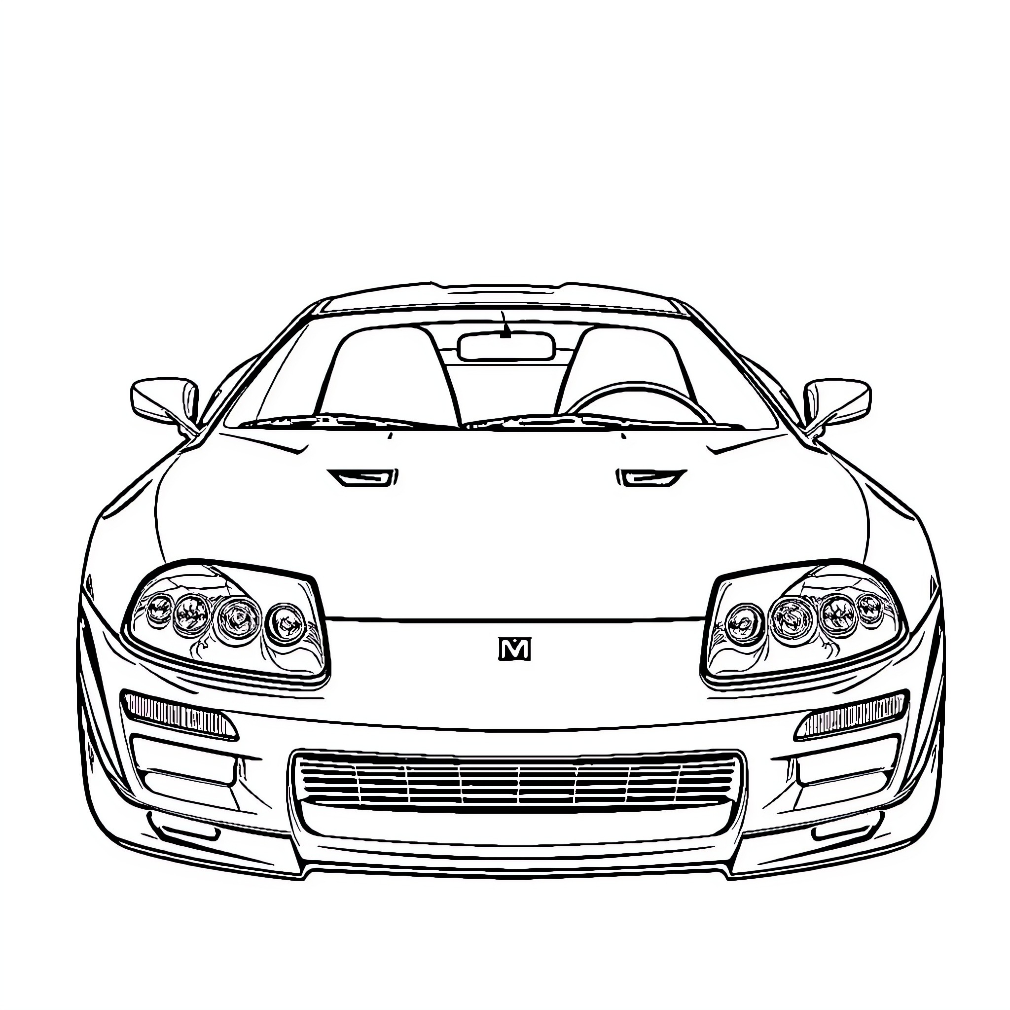 Supra sports car zooming on the road Coloring Page (free black-and-white line drawing printable PDF for all, from beginners to advanced learners, including children, teens, adults, and seniors)
