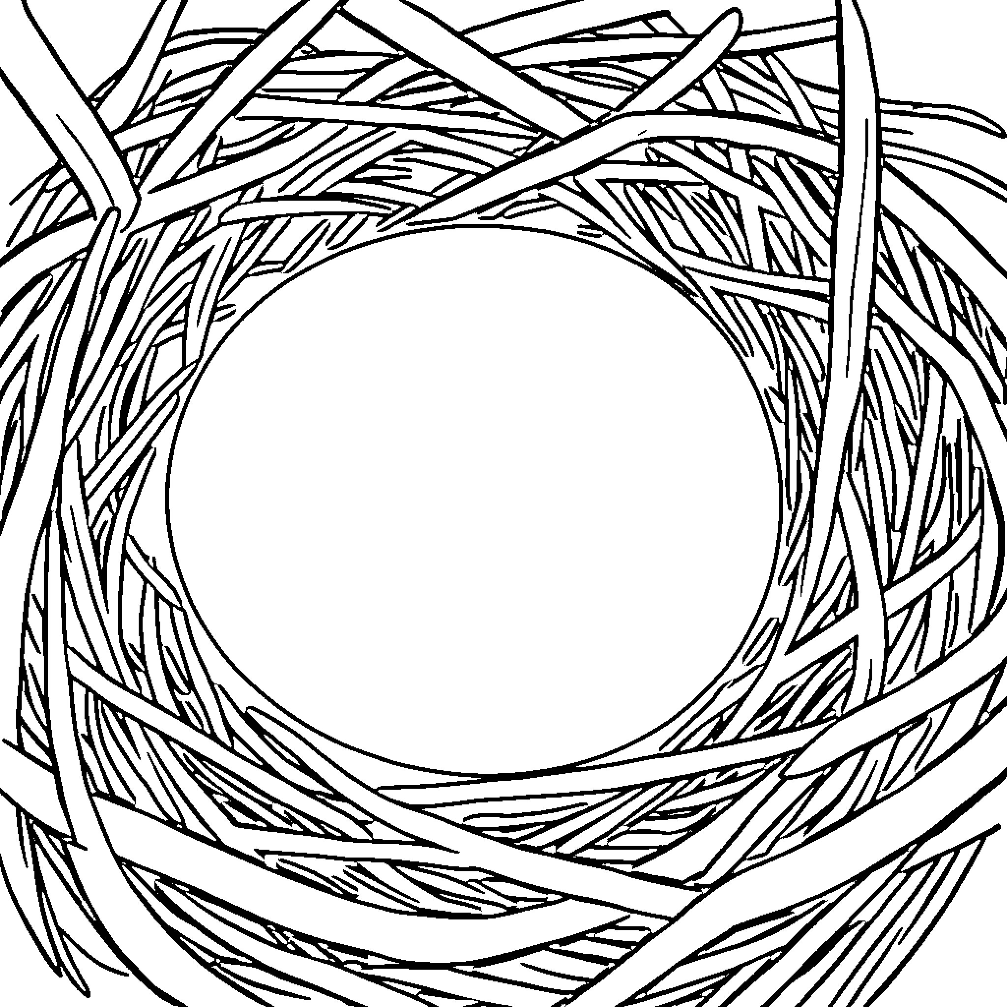 Egg-shaped frame made of twigs and branches Coloring Page (free black-and-white line drawing printable PDF for all, from beginners to advanced learners, including children, teens, adults, and seniors)
