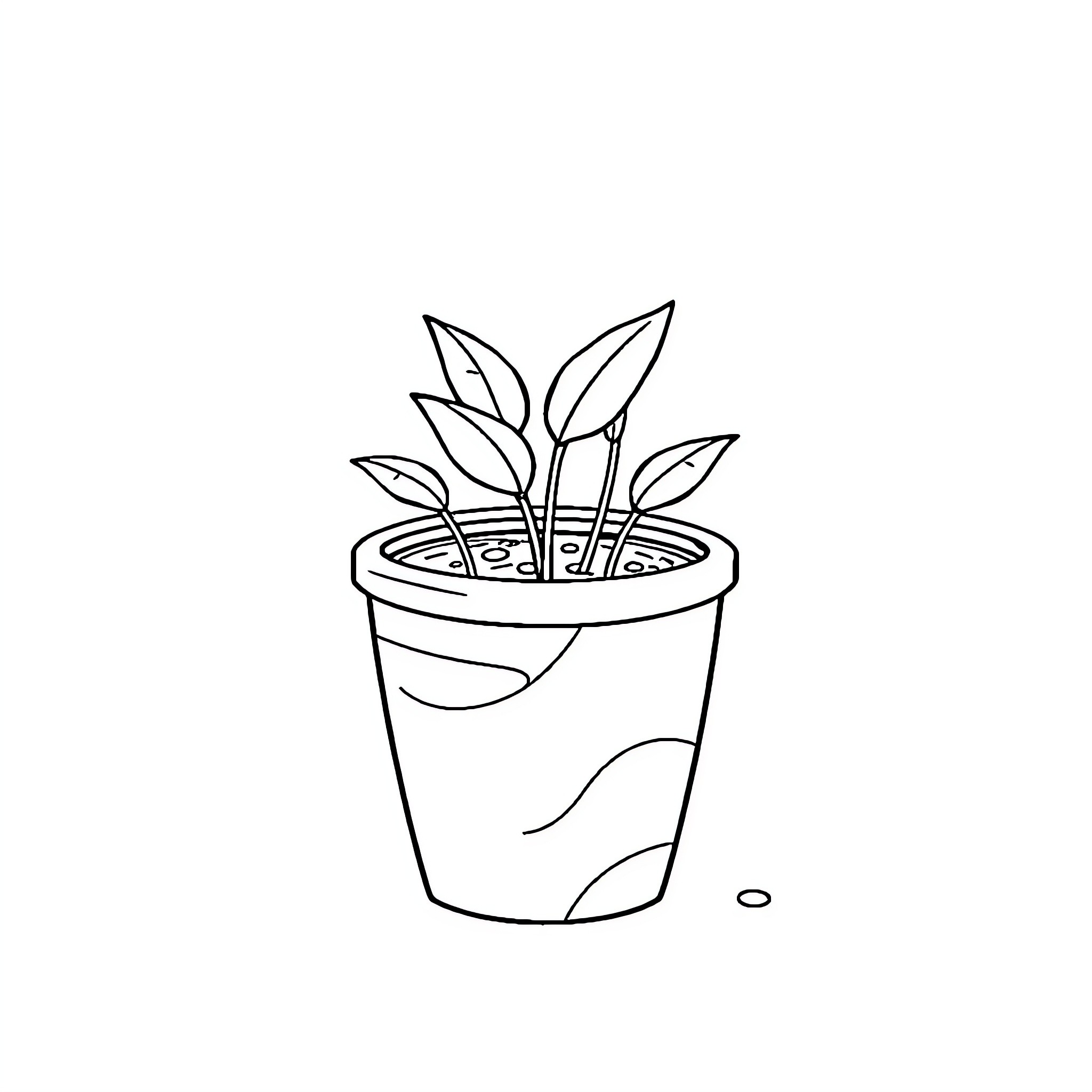 Pot with growing plant Coloring Page (free black-and-white line drawing printable PDF for all, from beginners to advanced learners, including children, teens, adults, and seniors)