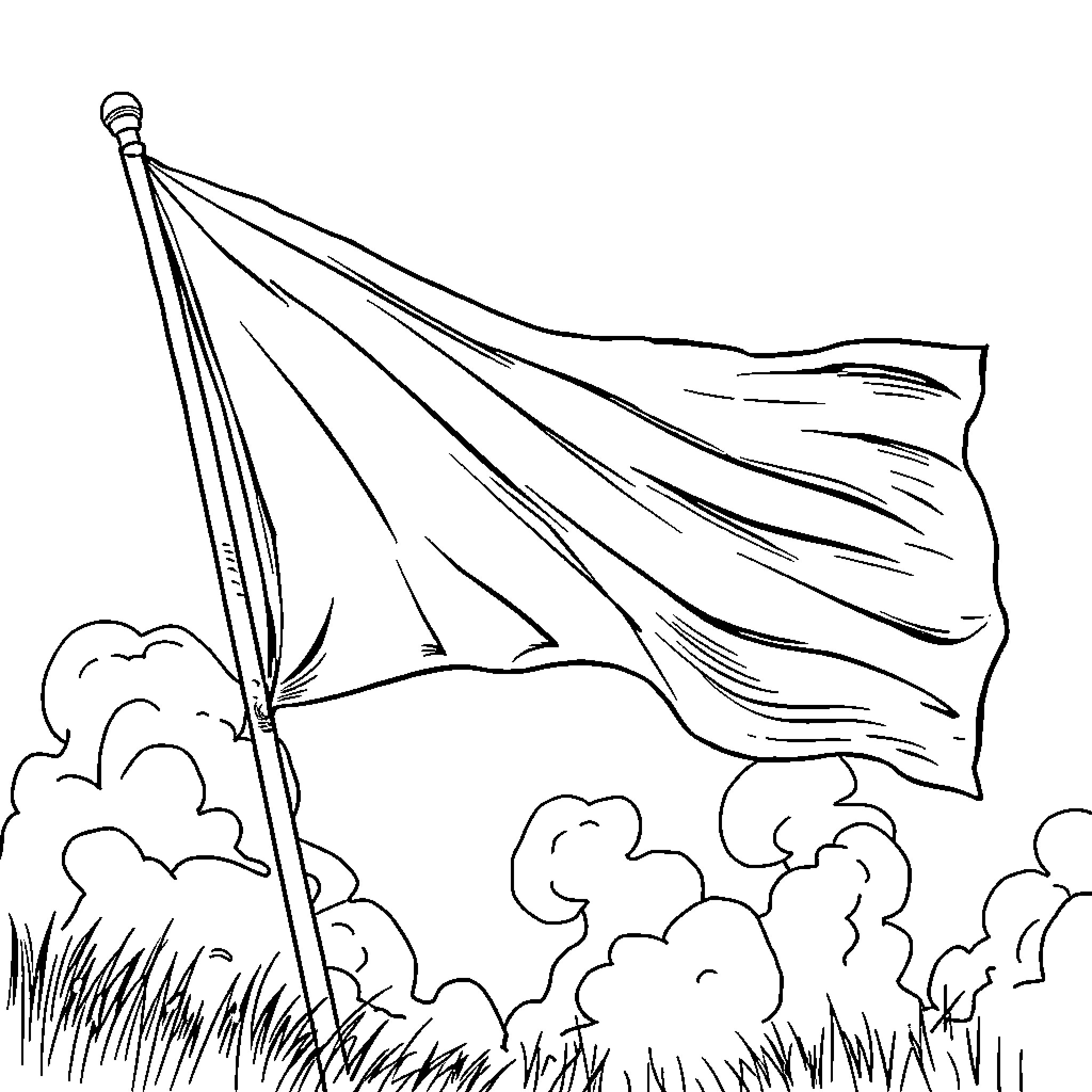 Rugby flag waving amidst a stormy backdrop Coloring Page (free black-and-white line drawing printable PDF for all, from beginners to advanced learners, including children, teens, adults, and seniors)