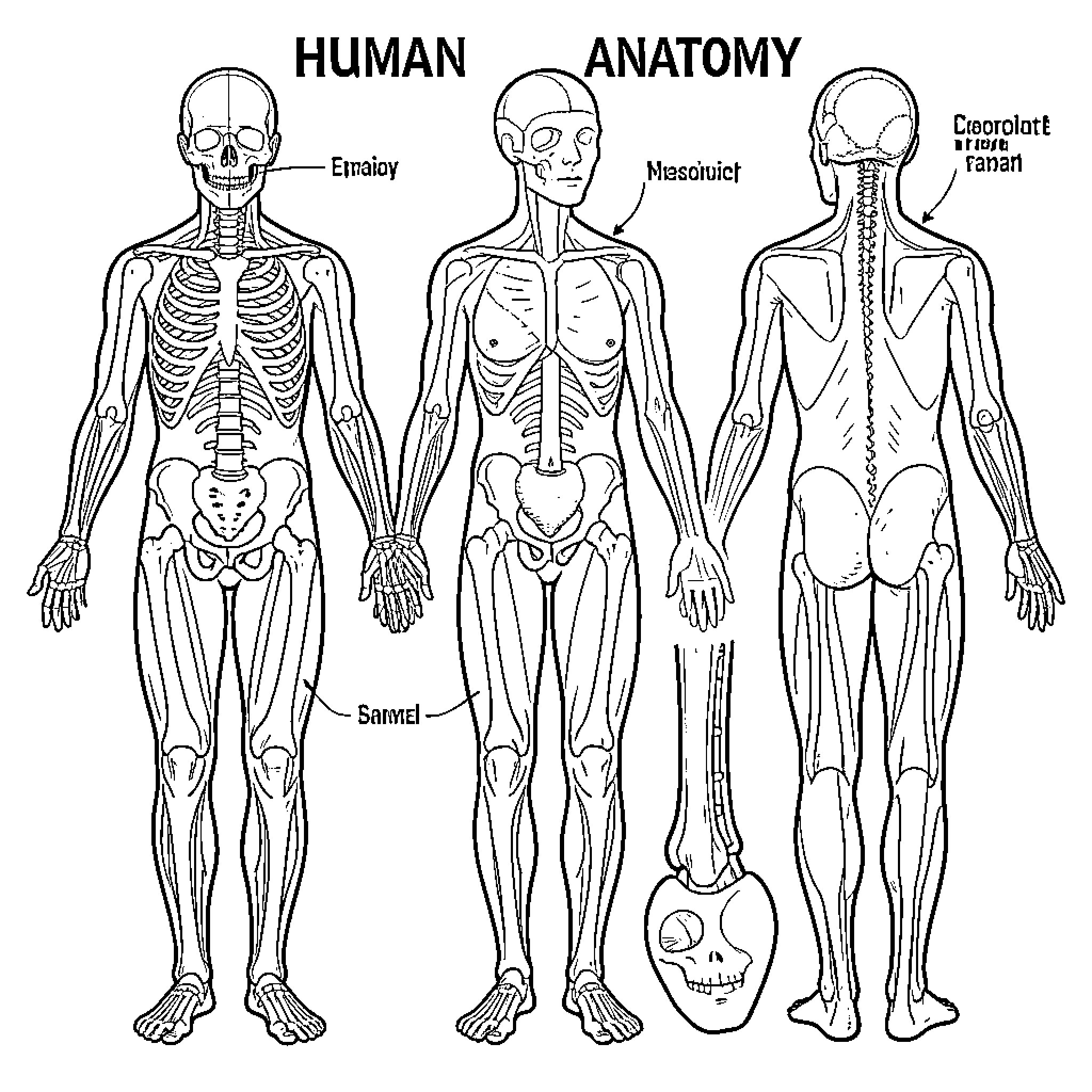 Anatomy of the human skeletal system diagrams Coloring Page (free black-and-white line drawing printable PDF for all, from beginners to advanced learners, including children, teens, adults, and seniors)