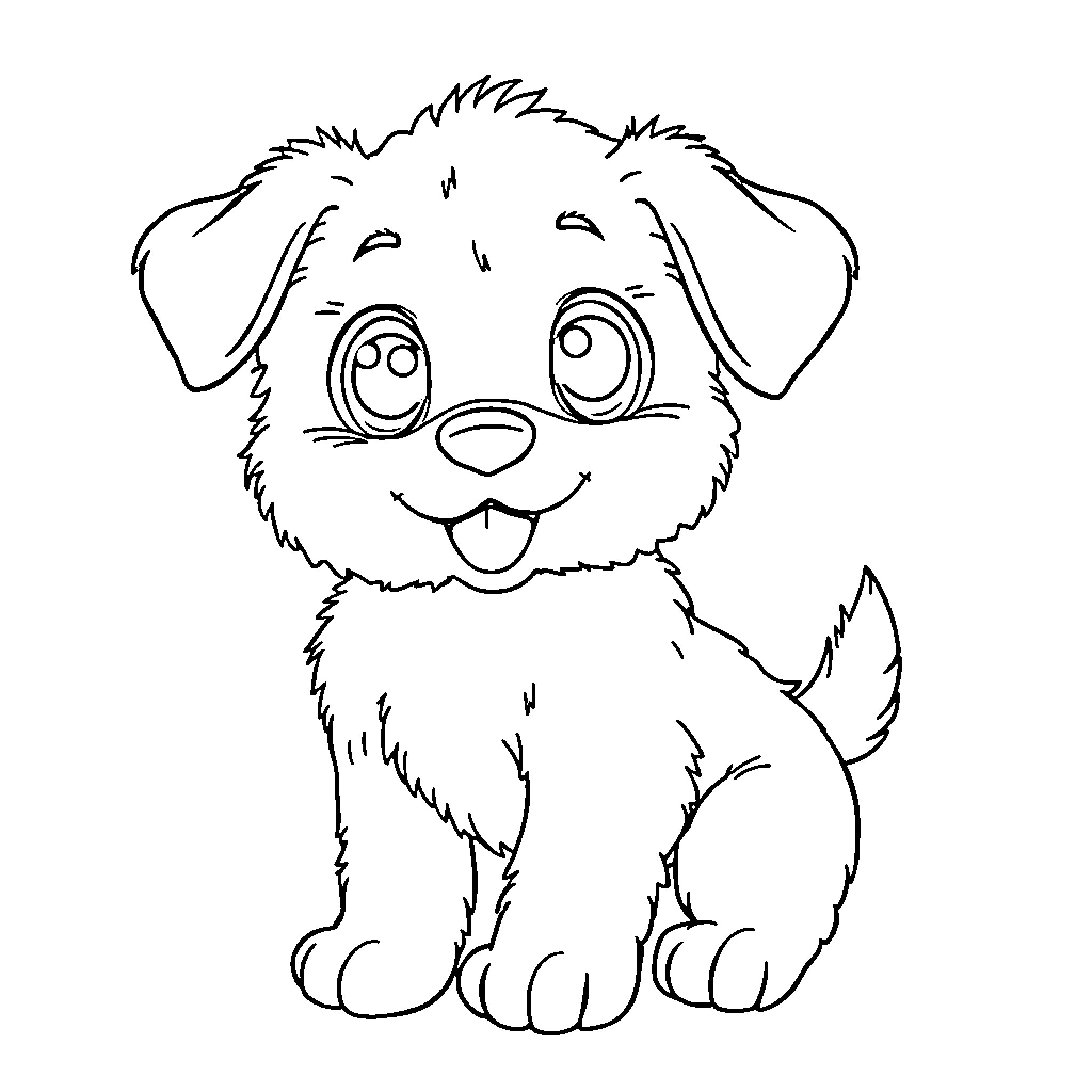 Puppy with expressive eyes and cheerful expression Coloring Page (free black-and-white line drawing printable PDF for all, from beginners to advanced learners, including children, teens, adults, and seniors)