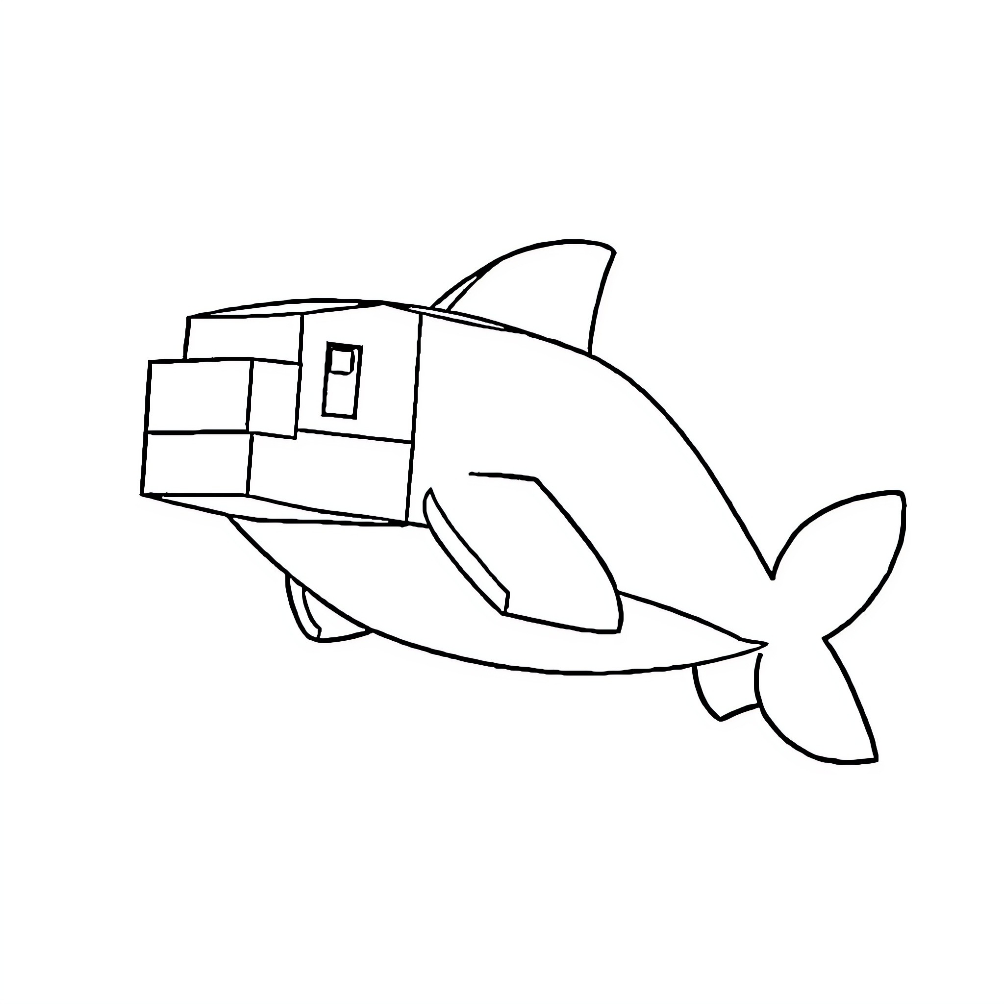 Dolphin with cardboard box vehicle Coloring Page (free black-and-white line drawing printable PDF for all, from beginners to advanced learners, including children, teens, adults, and seniors)