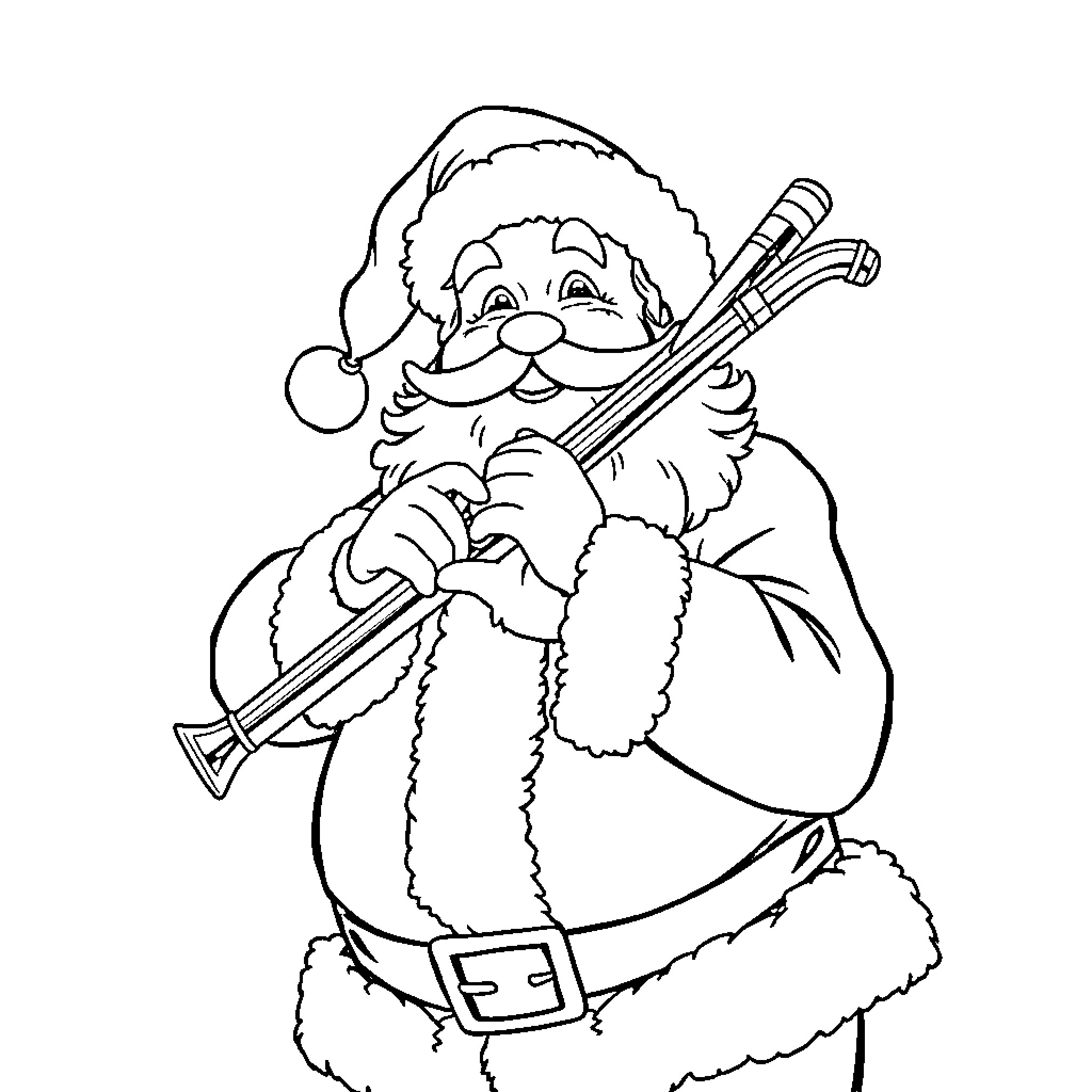 Santa Claus playing musical instrument Coloring Page (free black-and-white line drawing printable PDF for all, from beginners to advanced learners, including children, teens, adults, and seniors)