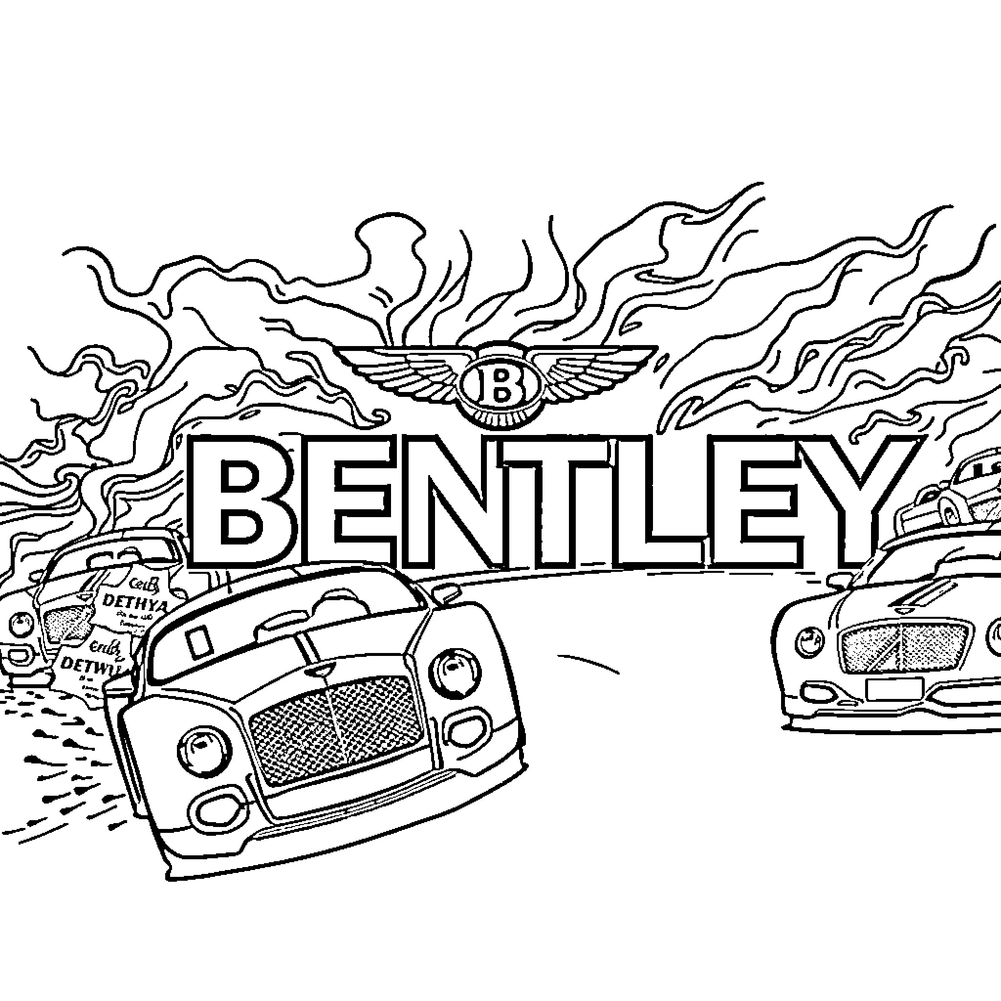 Bentley racing cars in the desert Coloring Page (free black-and-white line drawing printable PDF for all, from beginners to advanced learners, including children, teens, adults, and seniors)