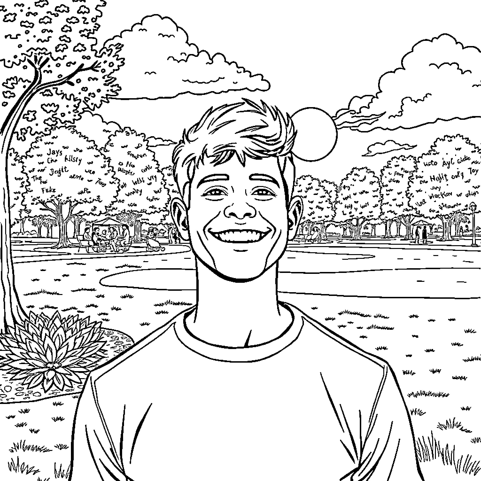Jay enjoying a sunny day outdoors in the park Coloring Page (free black-and-white line drawing printable PDF for all, from beginners to advanced learners, including children, teens, adults, and seniors)
