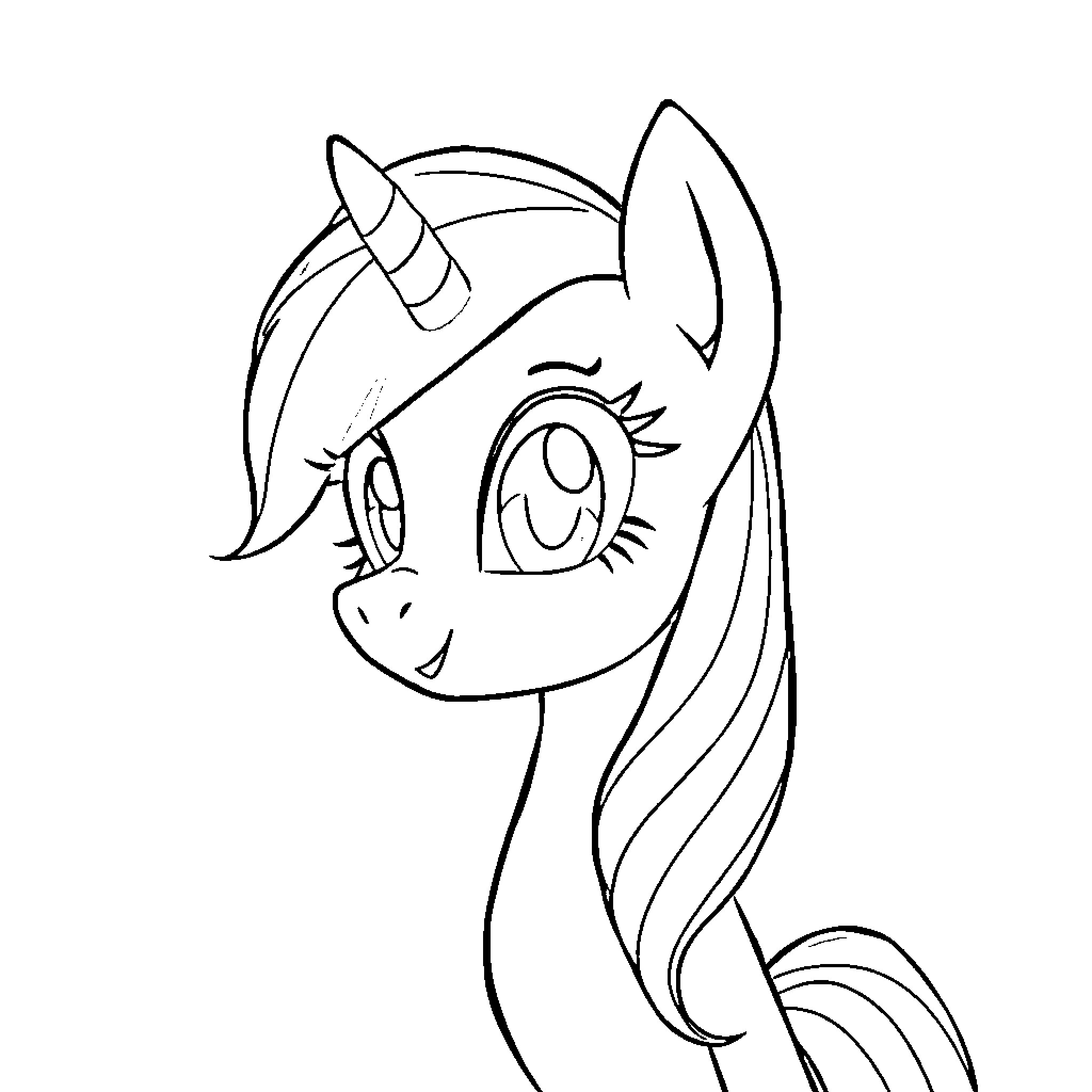 Rainbow Dash's Cheerful Pony Expression Coloring Page (free black-and-white line drawing printable PDF for all, from beginners to advanced learners, including children, teens, adults, and seniors)