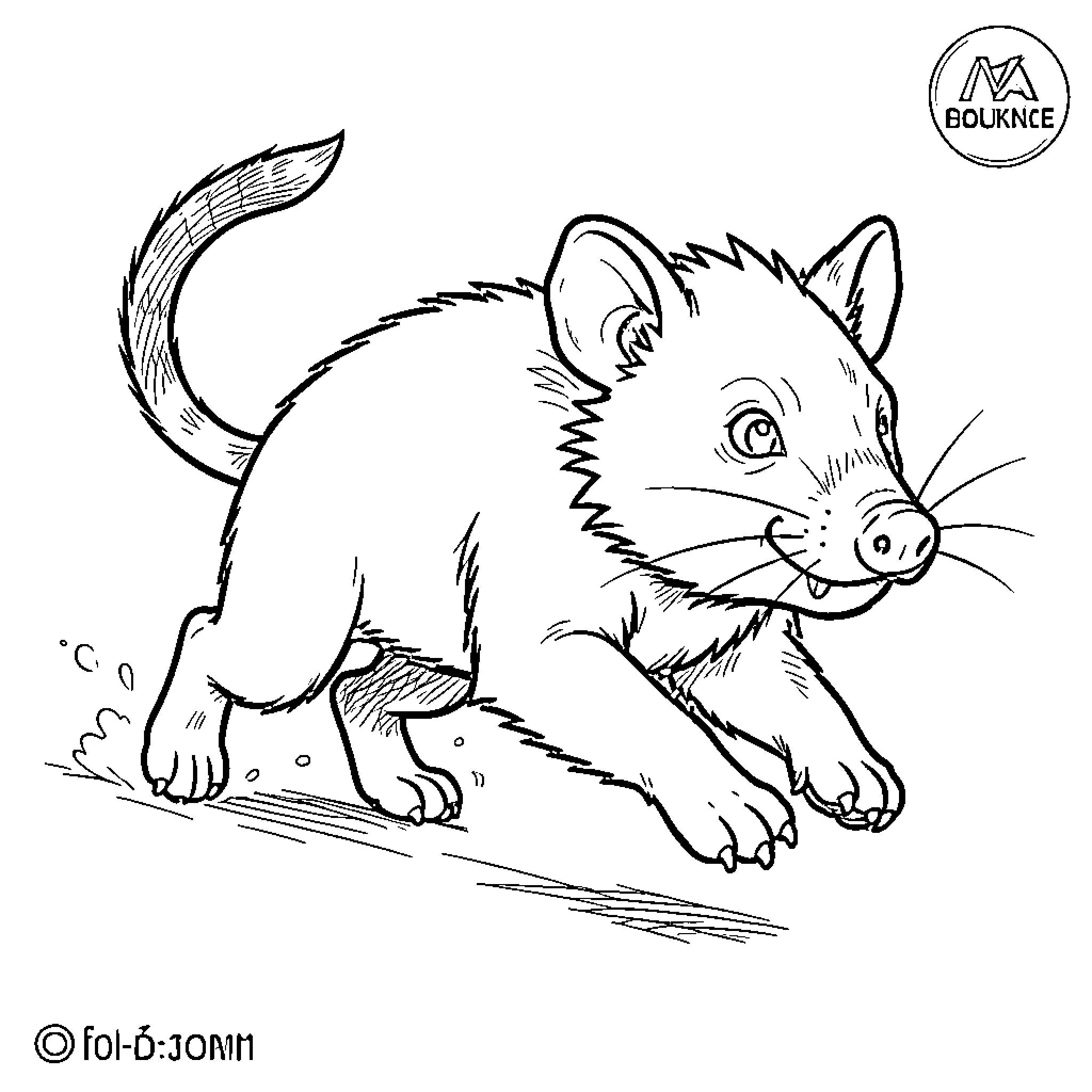 Tasmanian Devil running with a curious expression Coloring Page (free black-and-white line drawing printable PDF for all, from beginners to advanced learners, including children, teens, adults, and seniors)