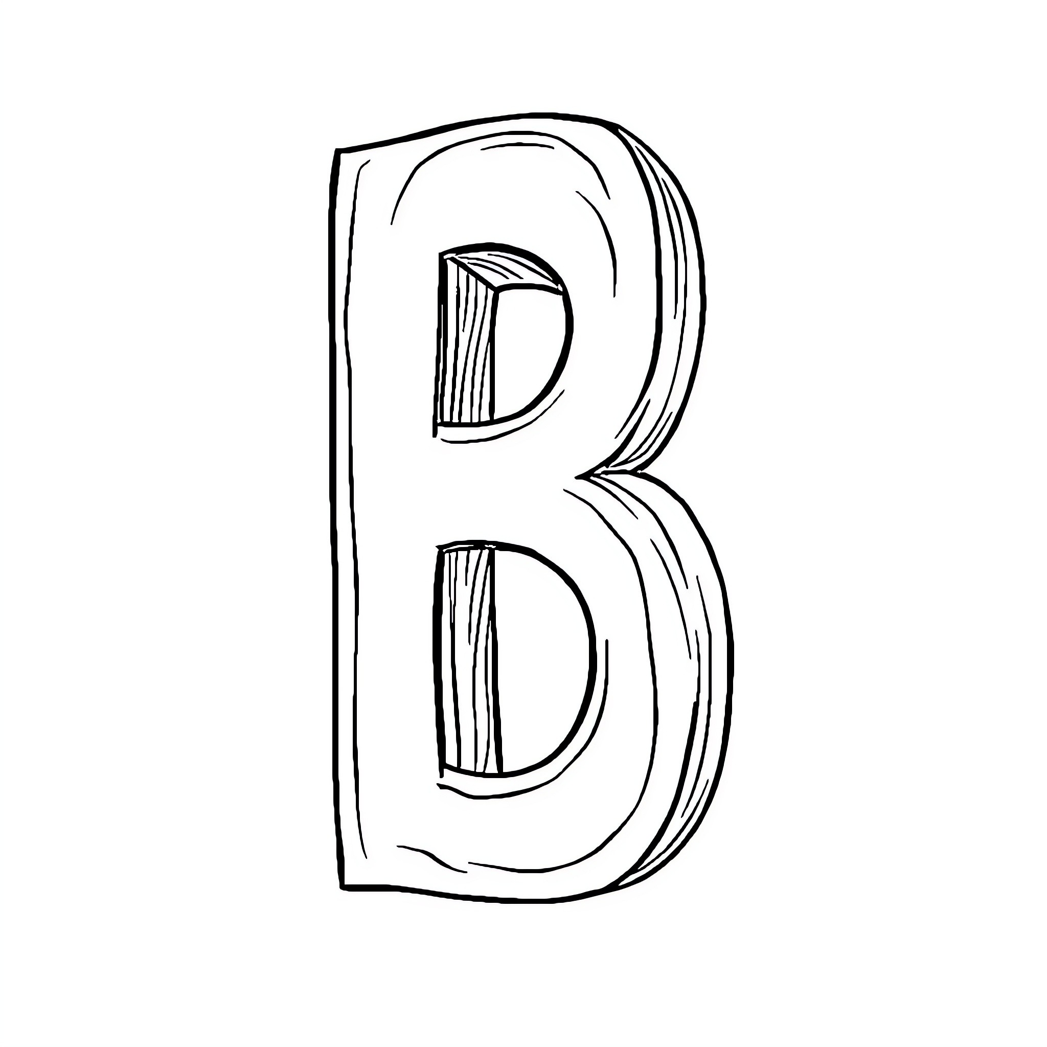Letter B drawn in a sketch style Coloring Page (free black-and-white line drawing printable PDF for all, from beginners to advanced learners, including children, teens, adults, and seniors)