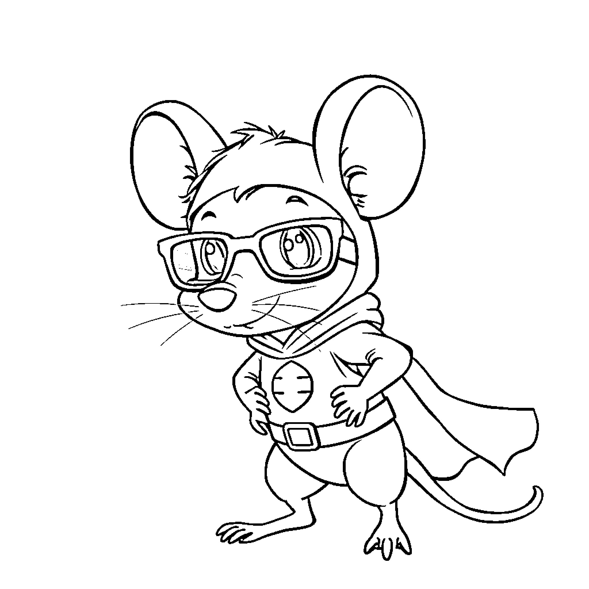 Dangermouse wearing glasses and a superhero outfit Coloring Page (free black-and-white line drawing printable PDF for all, from beginners to advanced learners, including children, teens, adults, and seniors)