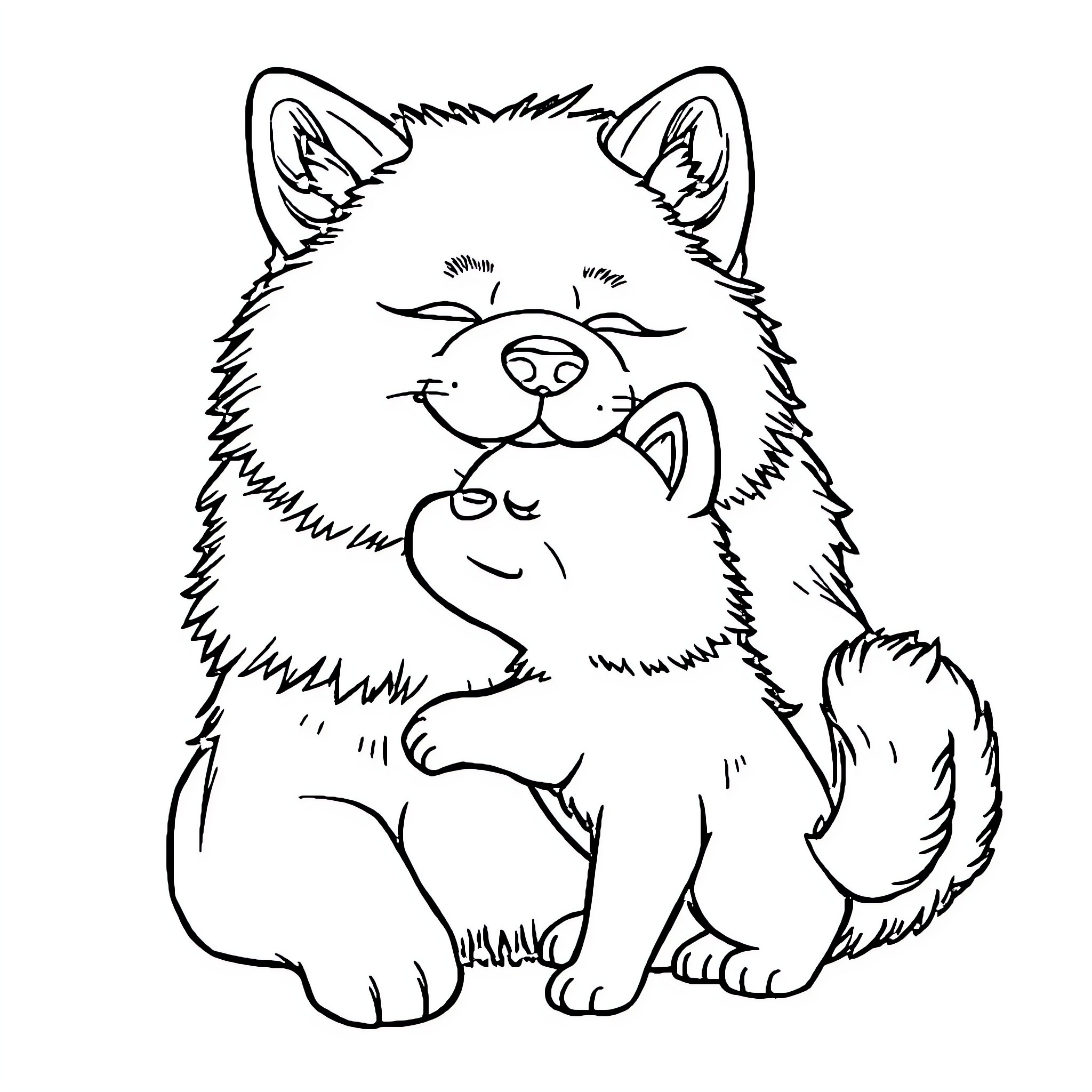 Dog sitting calmly with puppy Coloring Page (free black-and-white line drawing printable PDF for all, from beginners to advanced learners, including children, teens, adults, and seniors)