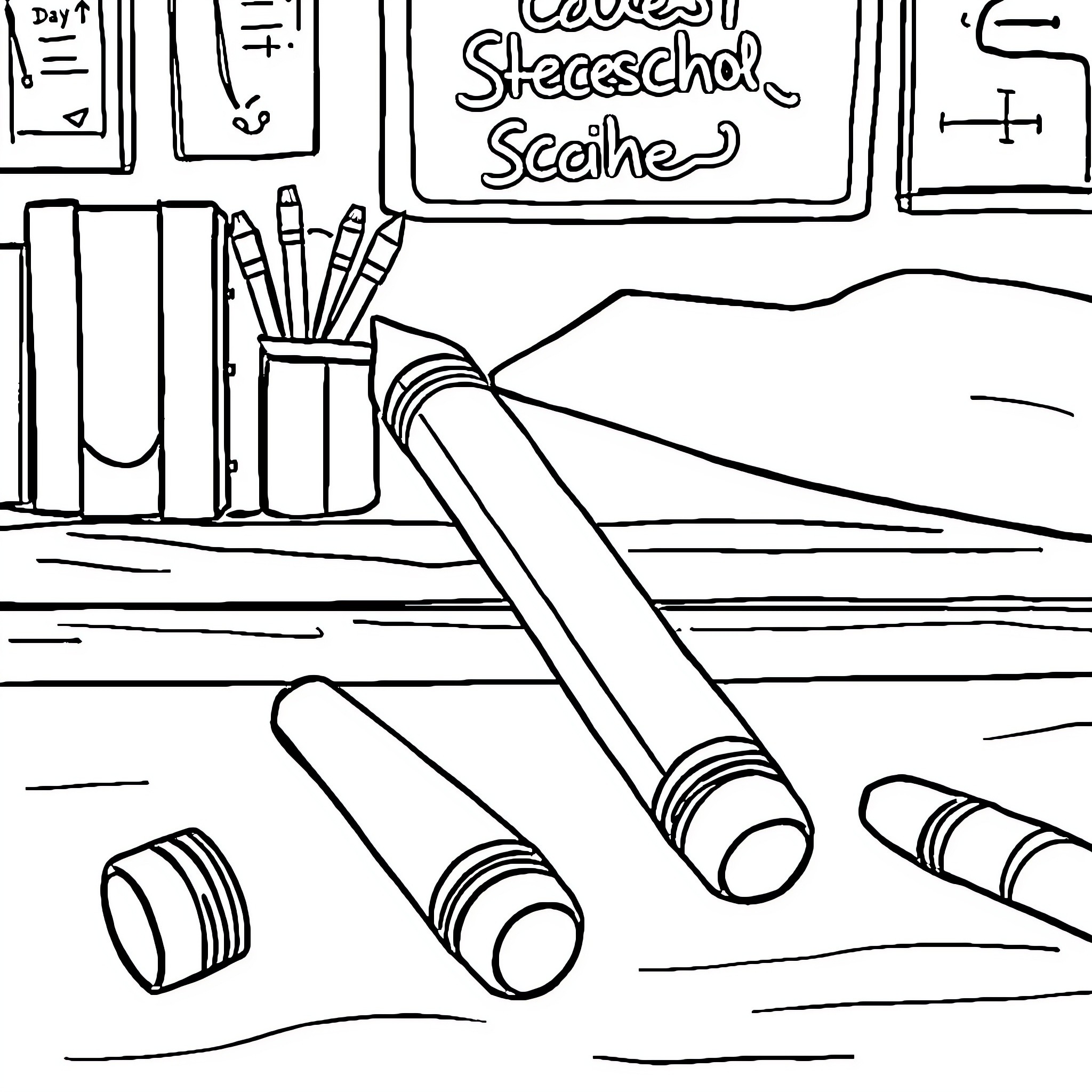 Crayon Drawing Class Coloring Page (free black-and-white line drawing printable PDF for all, from beginners to advanced learners, including children, teens, adults, and seniors)