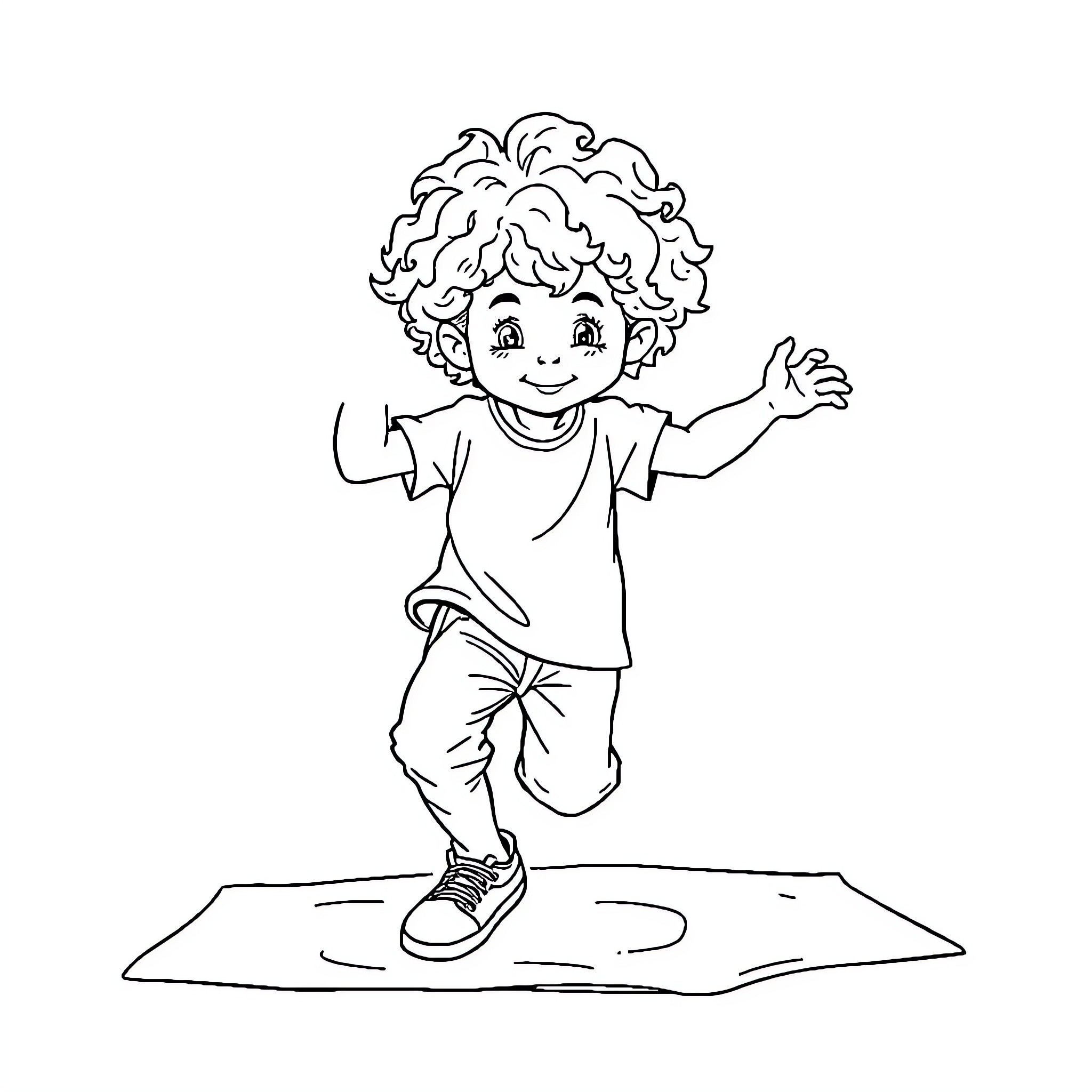 Preschooler playing happily on the floor Coloring Page (free black-and-white line drawing printable PDF for all, from beginners to advanced learners, including children, teens, adults, and seniors)
