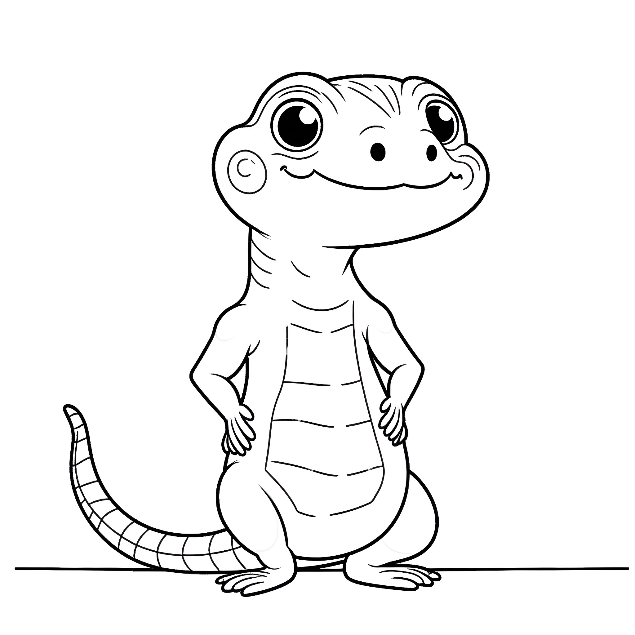 Spam Lizard stands happily Coloring Page (free black-and-white line drawing printable PDF for all, from beginners to advanced learners, including children, teens, adults, and seniors)