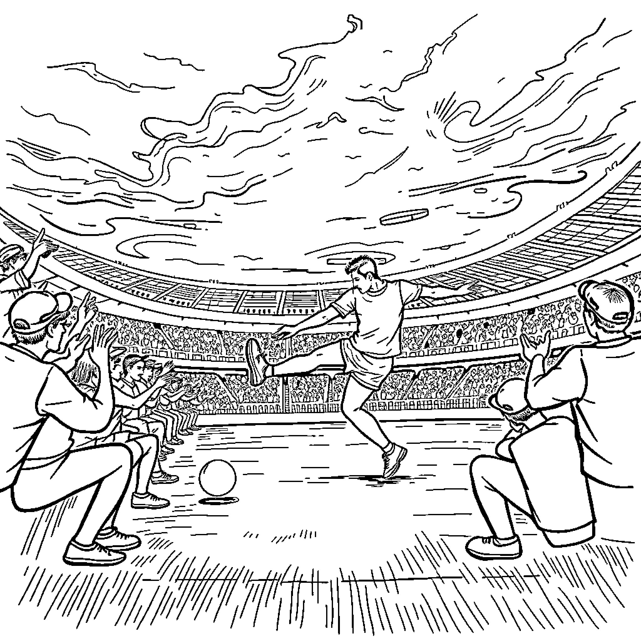 Goal: Players in action on soccer field Coloring Page (free black-and-white line drawing printable PDF for all, from beginners to advanced learners, including children, teens, adults, and seniors)