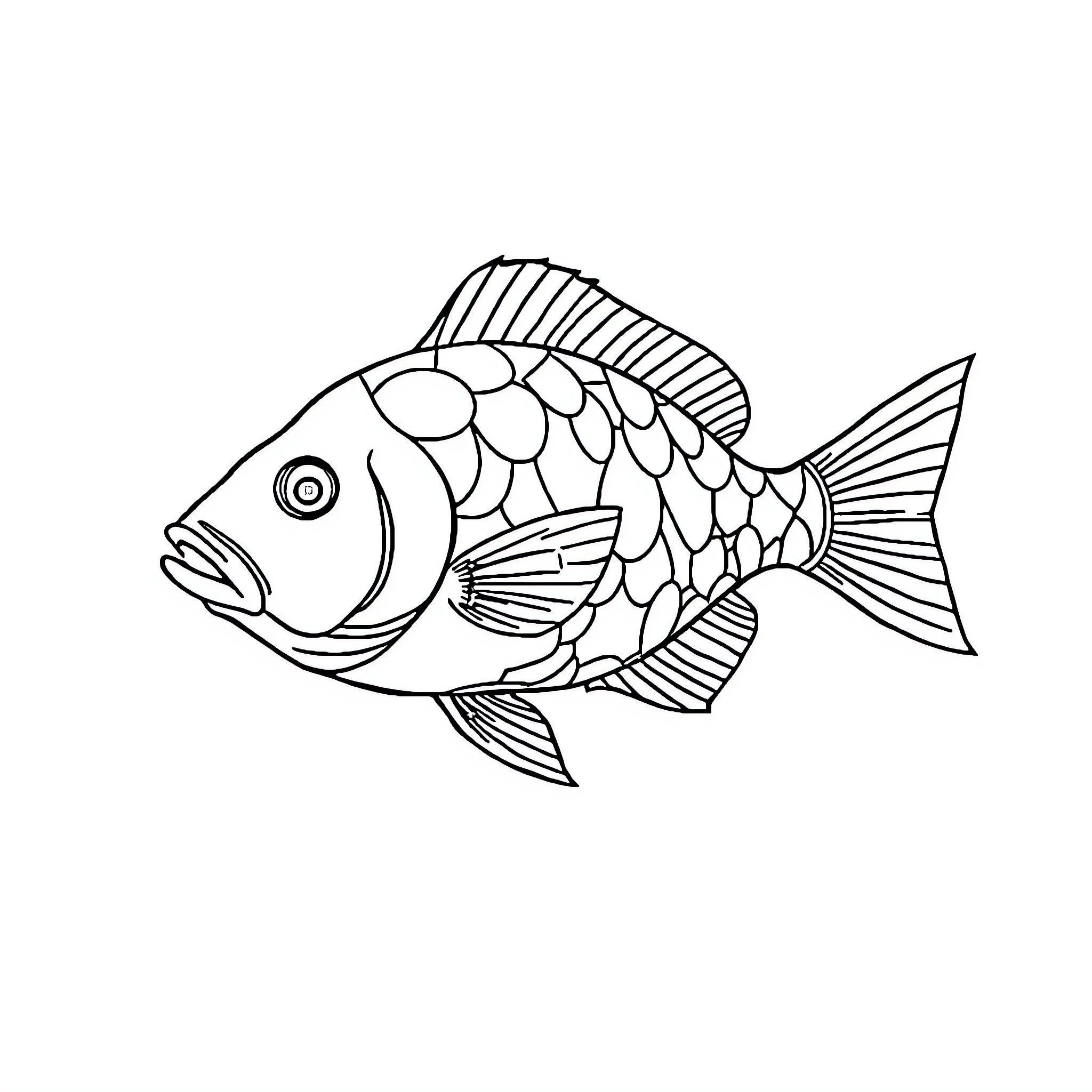 Fish swimming with unique scale pattern Coloring Page (free black-and-white line drawing printable PDF for all, from beginners to advanced learners, including children, teens, adults, and seniors)
