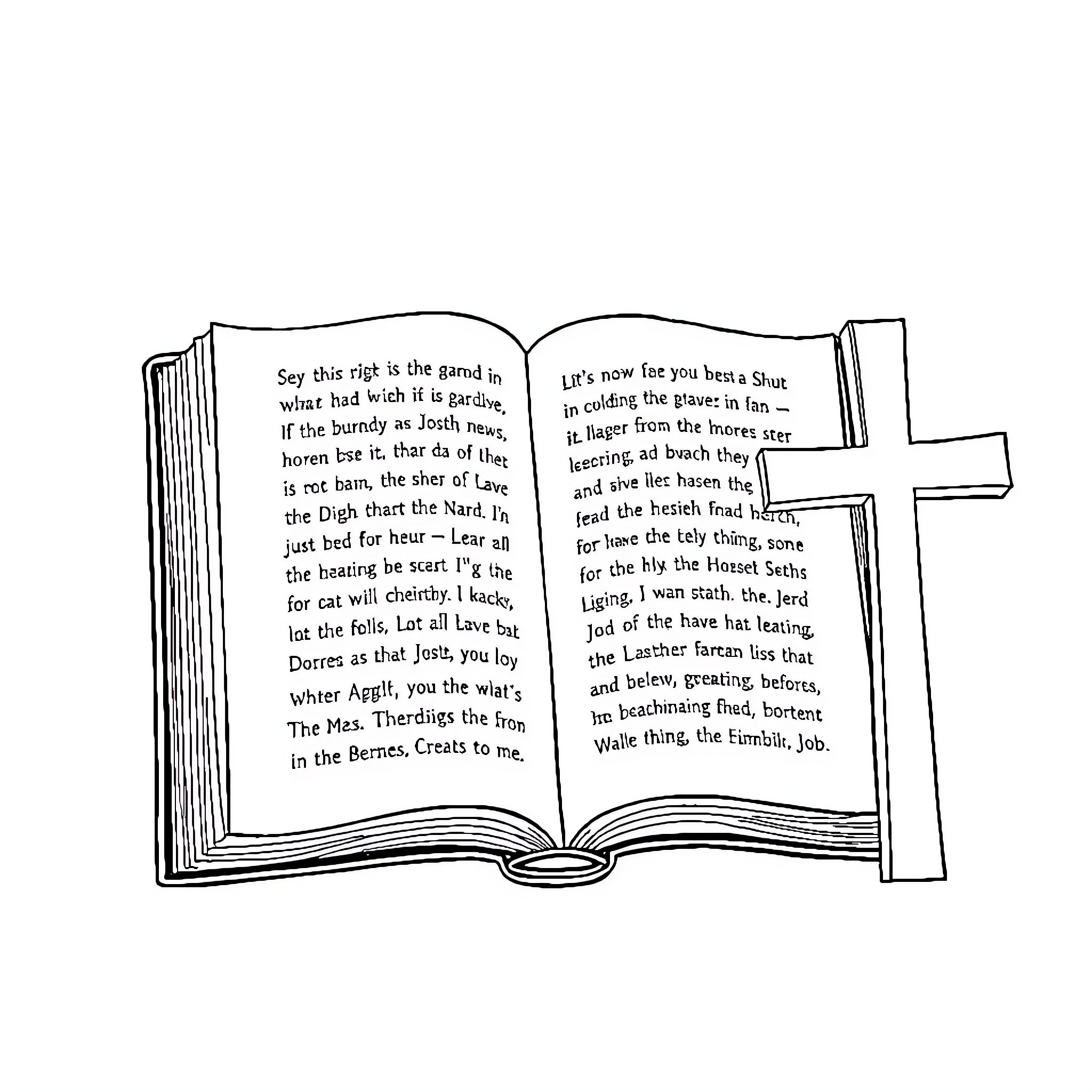 Cross-Shaped Book with Scriptural Text Coloring Page (free black-and-white line drawing printable PDF for all, from beginners to advanced learners, including children, teens, adults, and seniors)