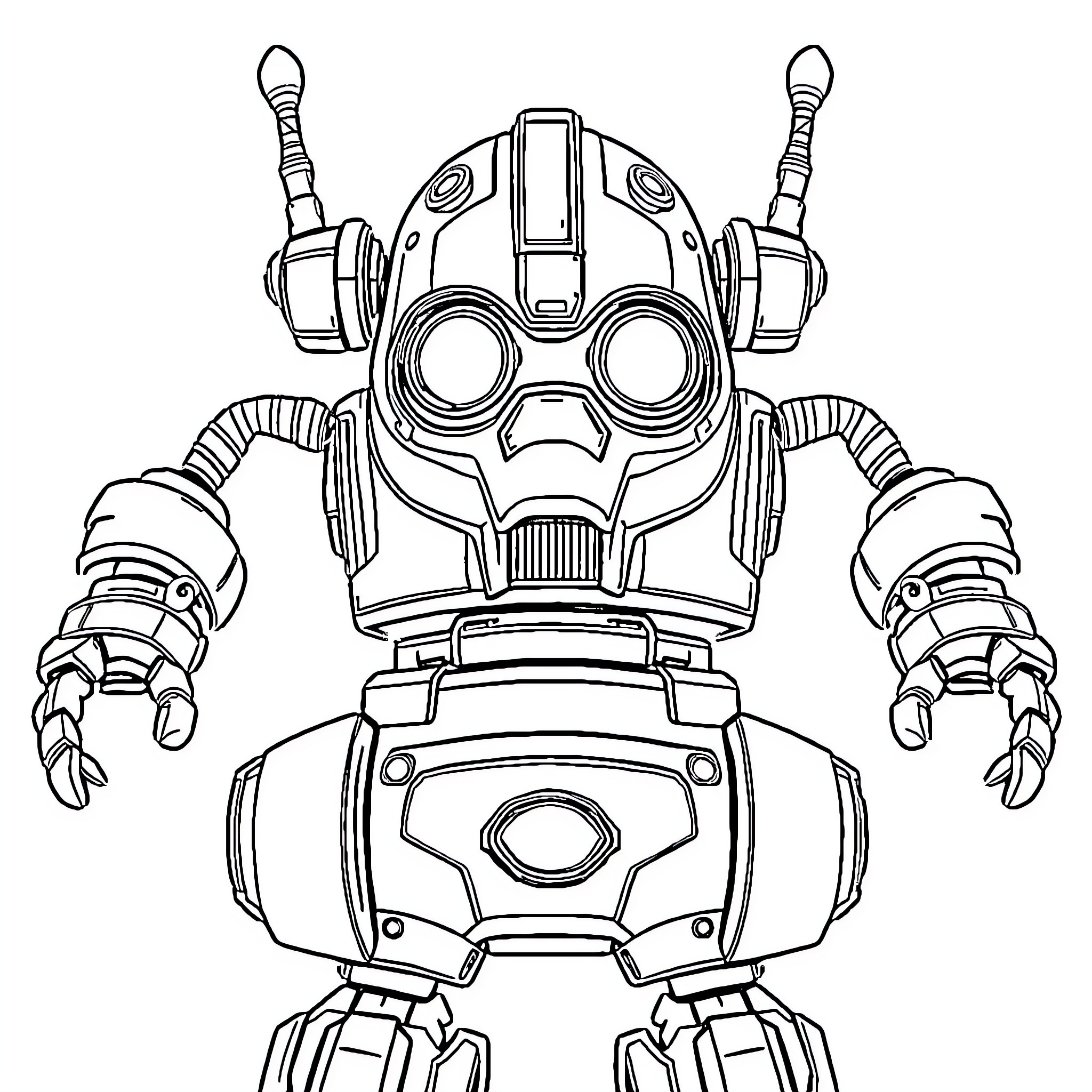 Robot with intricate mechanical design Coloring Page (free black-and-white line drawing printable PDF for all, from beginners to advanced learners, including children, teens, adults, and seniors)