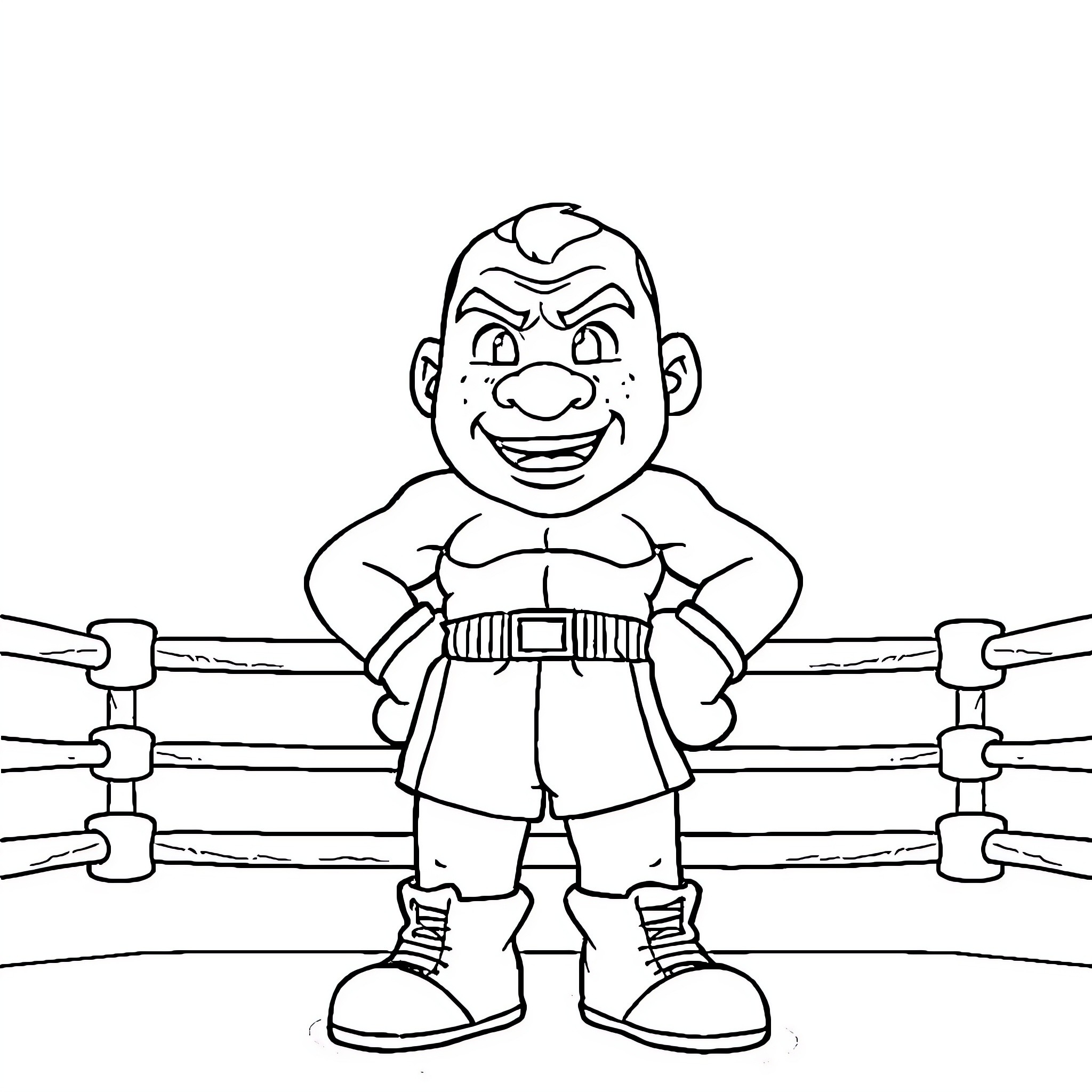 Mike Tyson standing confidently in a boxing ring Coloring Page (free black-and-white line drawing printable PDF for all, from beginners to advanced learners, including children, teens, adults, and seniors)