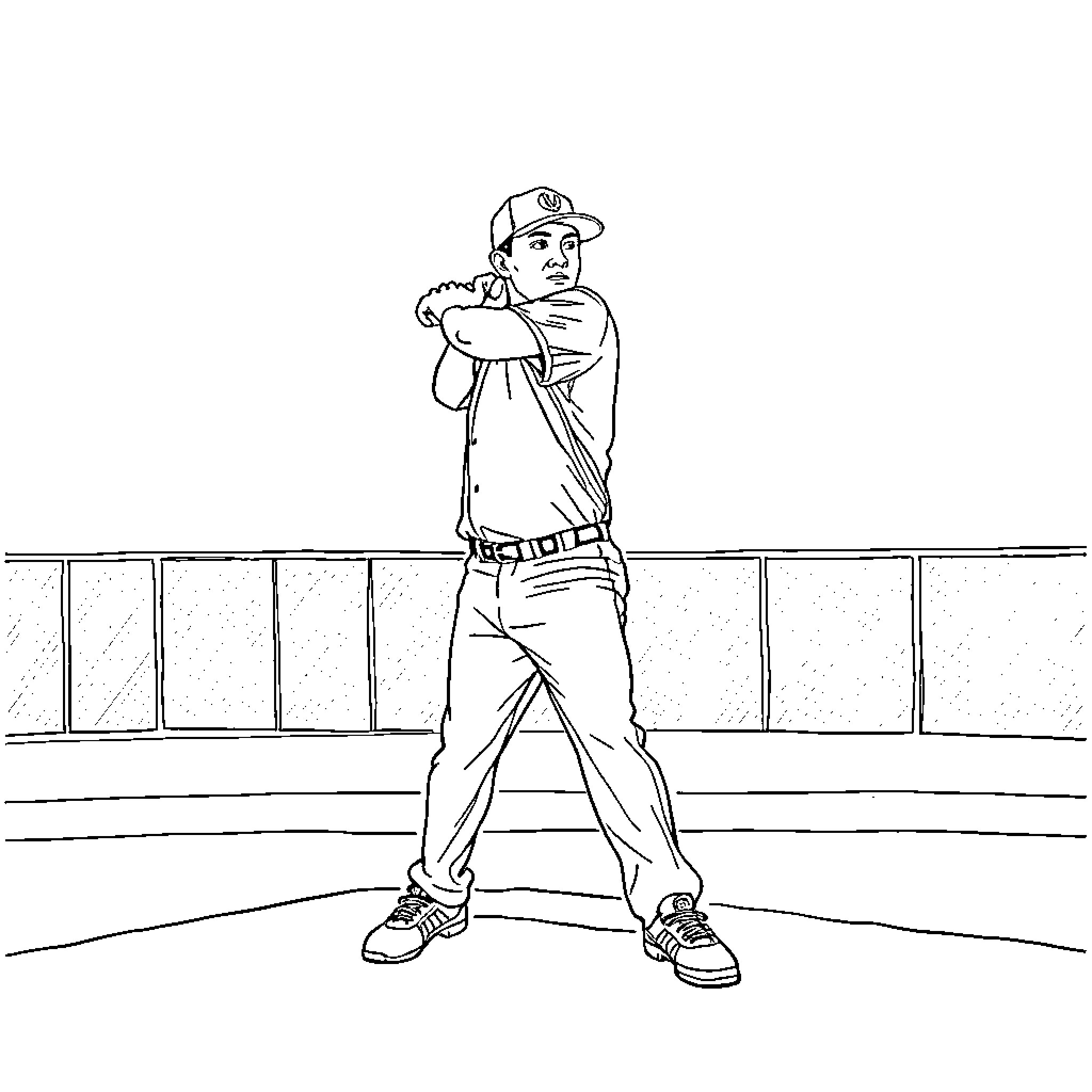 Paul Skenes preparing to swing the bat on the field Coloring Page (free black-and-white line drawing printable PDF for all, from beginners to advanced learners, including children, teens, adults, and seniors)