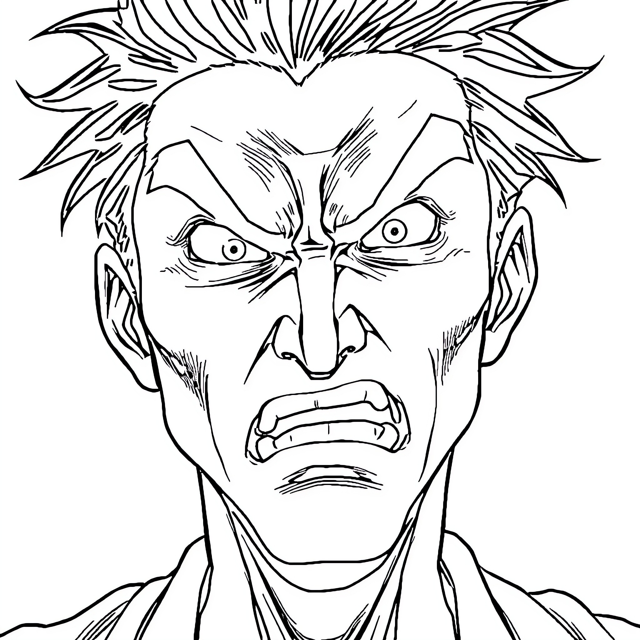 Satoru Gojo's Intense and Fierce Expression Coloring Page (free black-and-white line drawing printable PDF for all, from beginners to advanced learners, including children, teens, adults, and seniors)