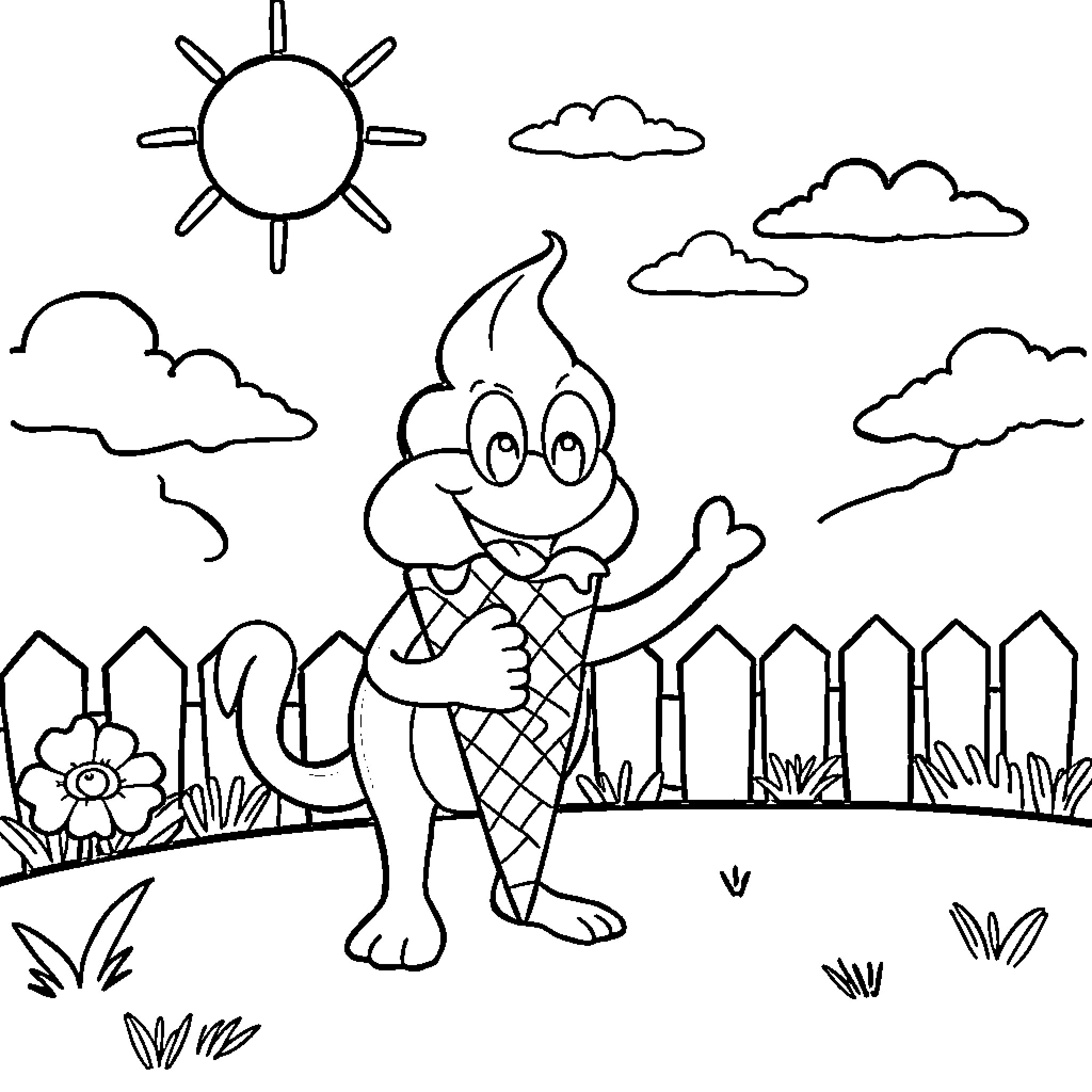 Bluey's Delightful Ice Cream Adventure Coloring Page (free black-and-white line drawing printable PDF for all, from beginners to advanced learners, including children, teens, adults, and seniors)