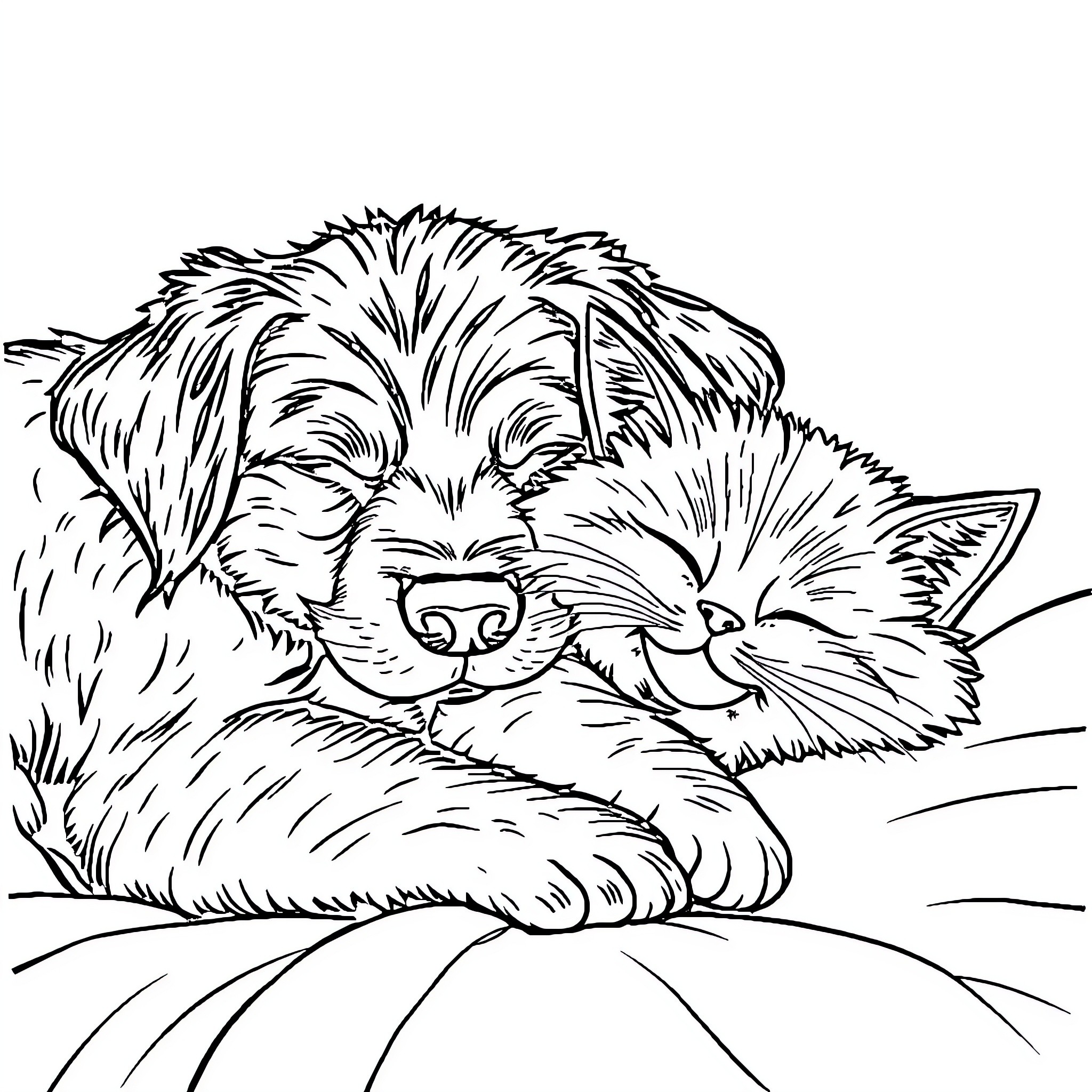 Dog resting peacefully in the sun Coloring Page (free black-and-white line drawing printable PDF for all, from beginners to advanced learners, including children, teens, adults, and seniors)