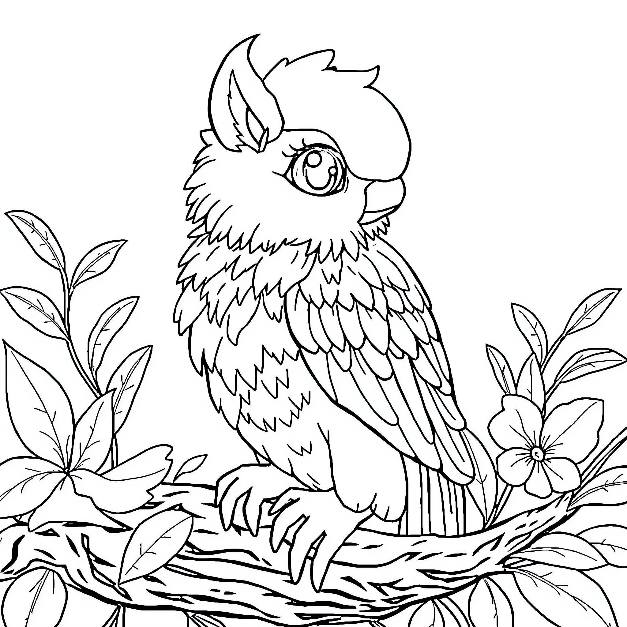 Animal resting on nest surrounded by foliage Coloring Page (free black-and-white line drawing printable PDF for all, from beginners to advanced learners, including children, teens, adults, and seniors)