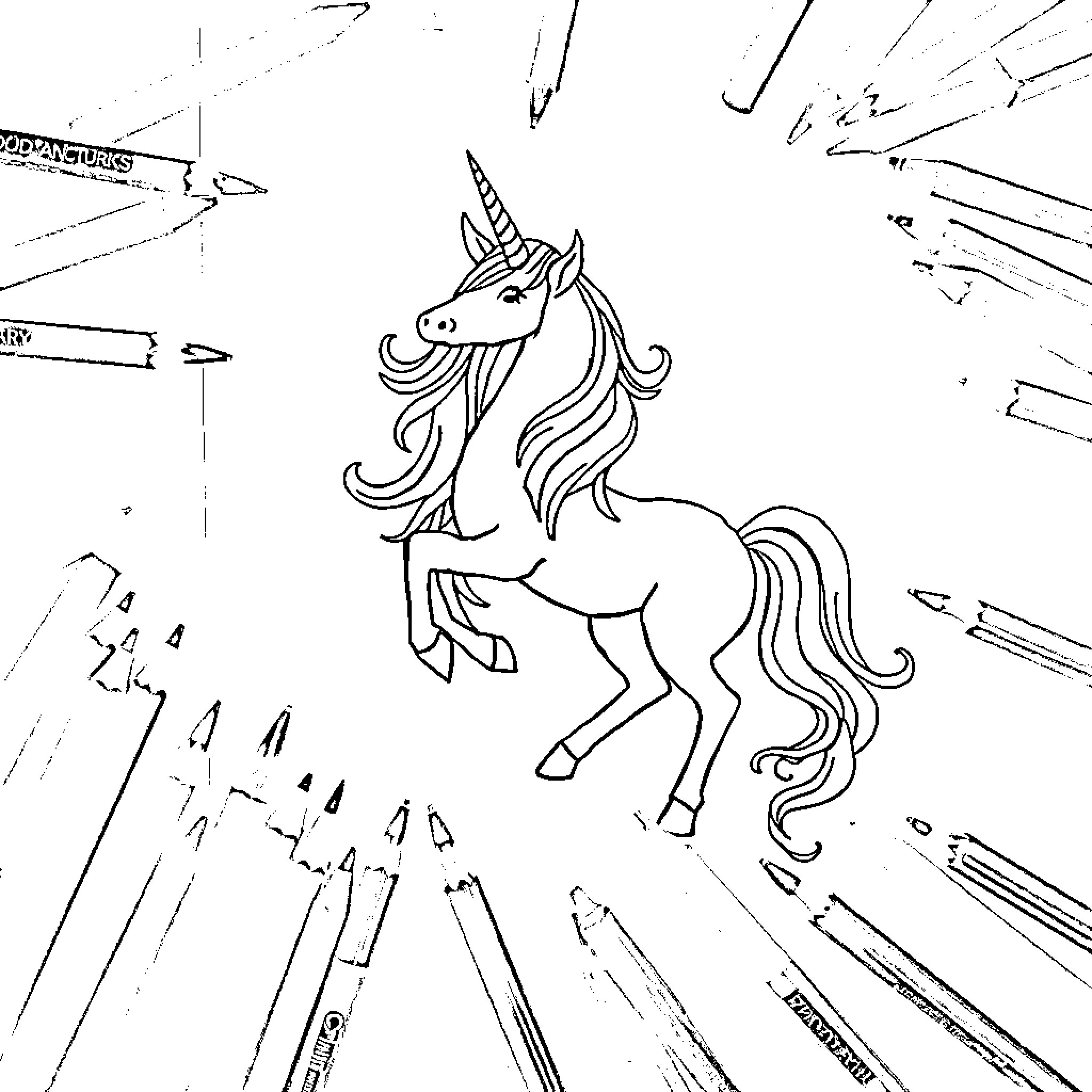 Unicorn jumping joyfully among shooting stars Coloring Page (free black-and-white line drawing printable PDF for all, from beginners to advanced learners, including children, teens, adults, and seniors)