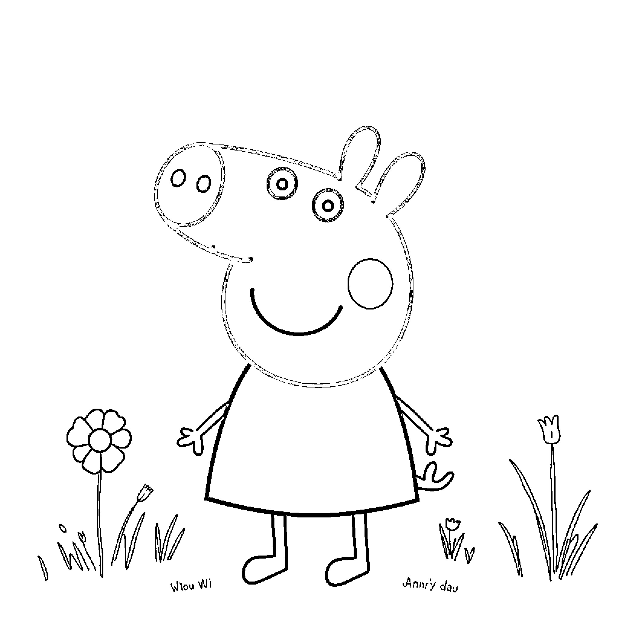 Peppa Pig enjoying a sunny day outdoors Coloring Page (free black-and-white line drawing printable PDF for all, from beginners to advanced learners, including children, teens, adults, and seniors)