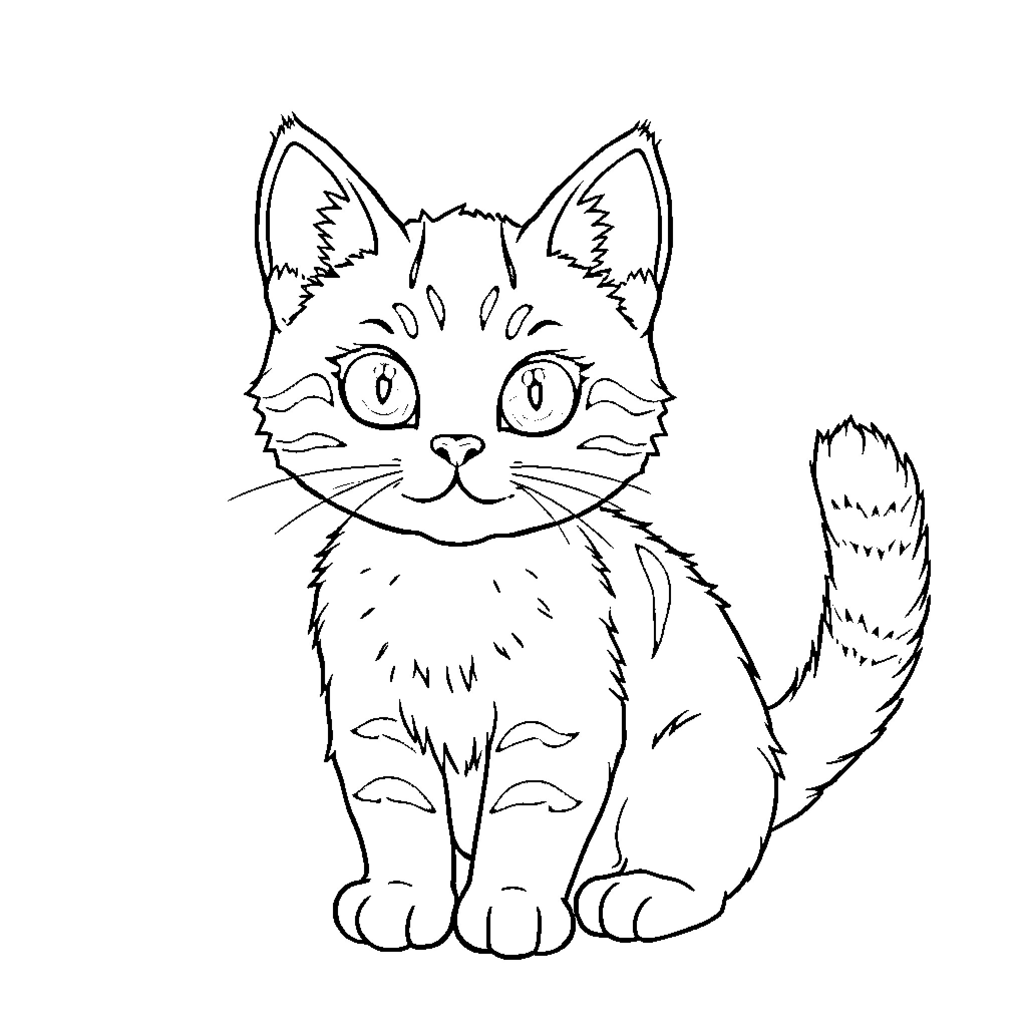 Cat in a Playful Pose Coloring Page (free black-and-white line drawing printable PDF for all, from beginners to advanced learners, including children, teens, adults, and seniors)