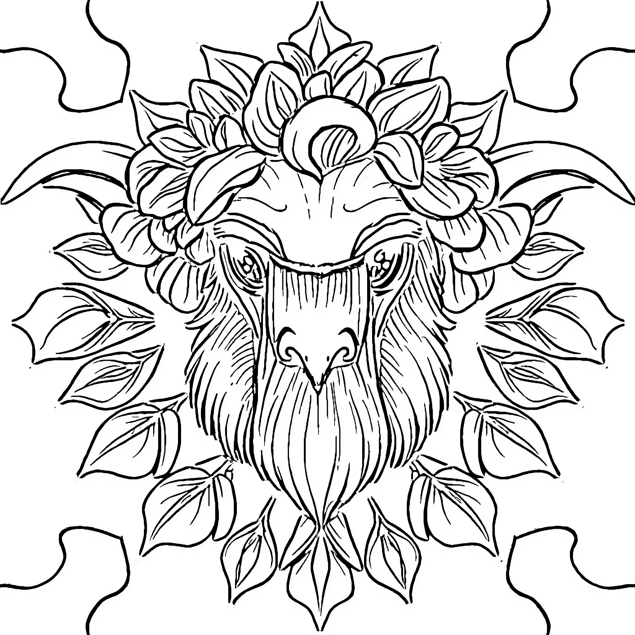 Red floral beast with intricate designs Coloring Page (free black-and-white line drawing printable PDF for all, from beginners to advanced learners, including children, teens, adults, and seniors)