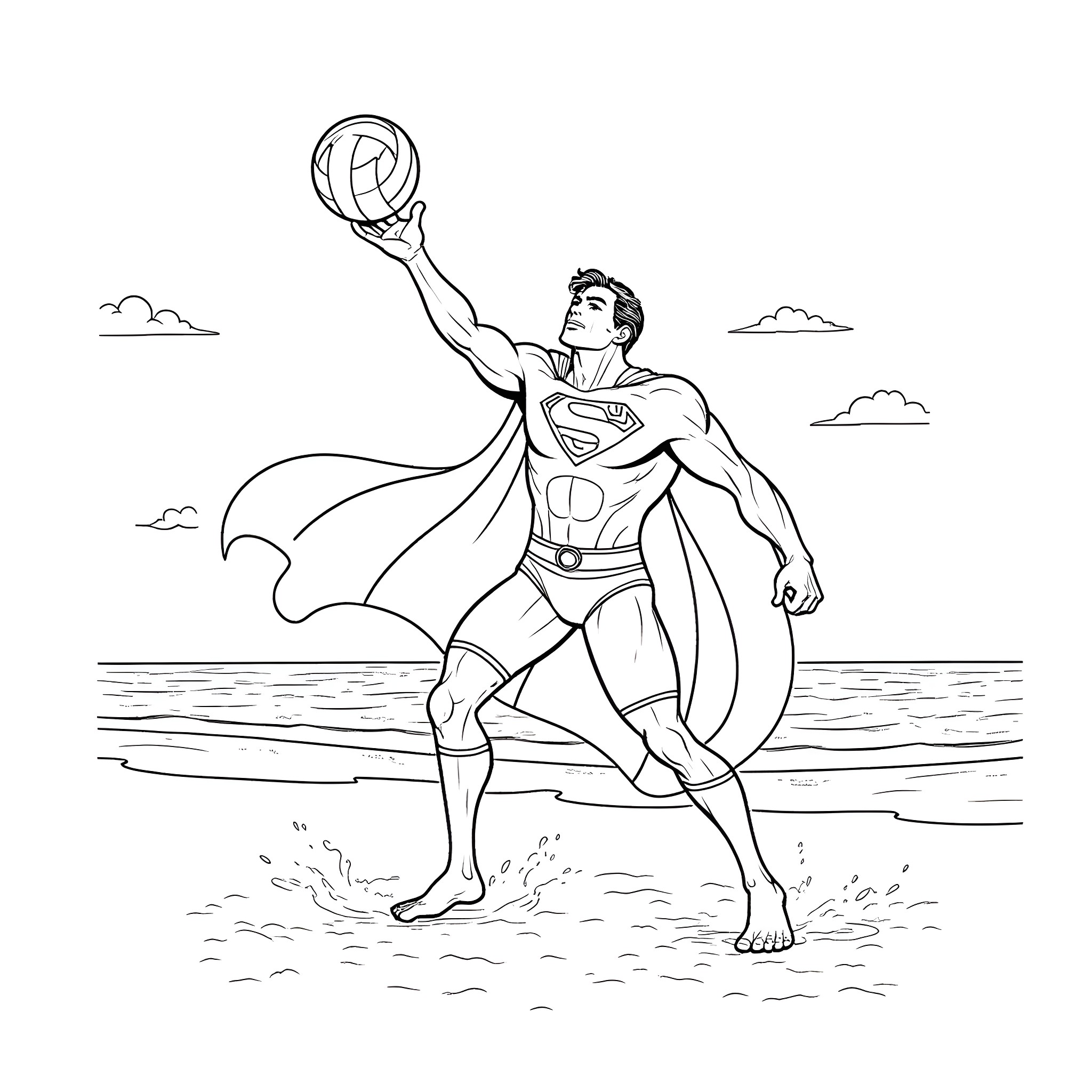 Superman soaring through the skies with determination Coloring Page (free black-and-white line drawing printable PDF for all, from beginners to advanced learners, including children, teens, adults, and seniors)