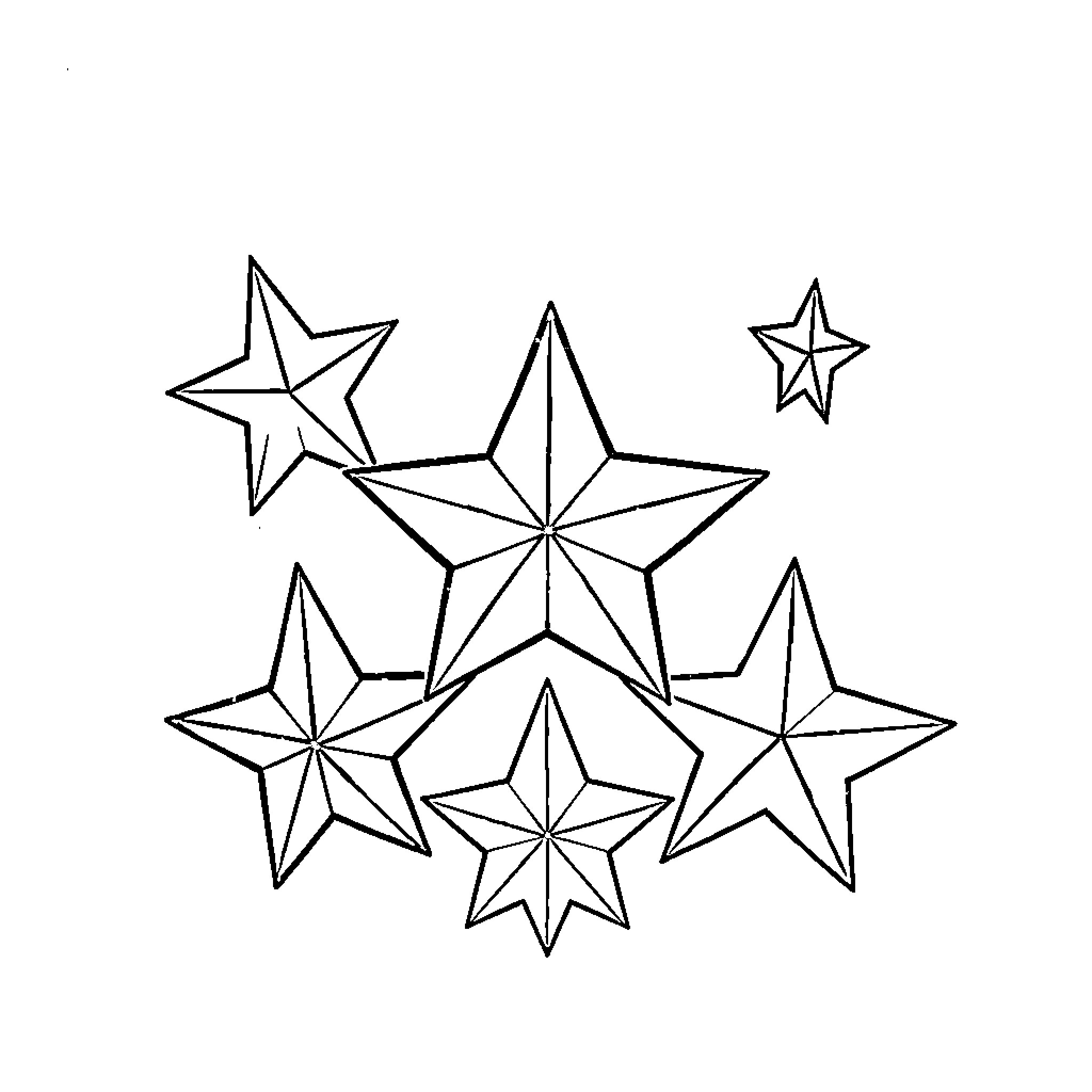 Star Cluster of Geometric Shapes Coloring Page (free black-and-white line drawing printable PDF for all, from beginners to advanced learners, including children, teens, adults, and seniors)