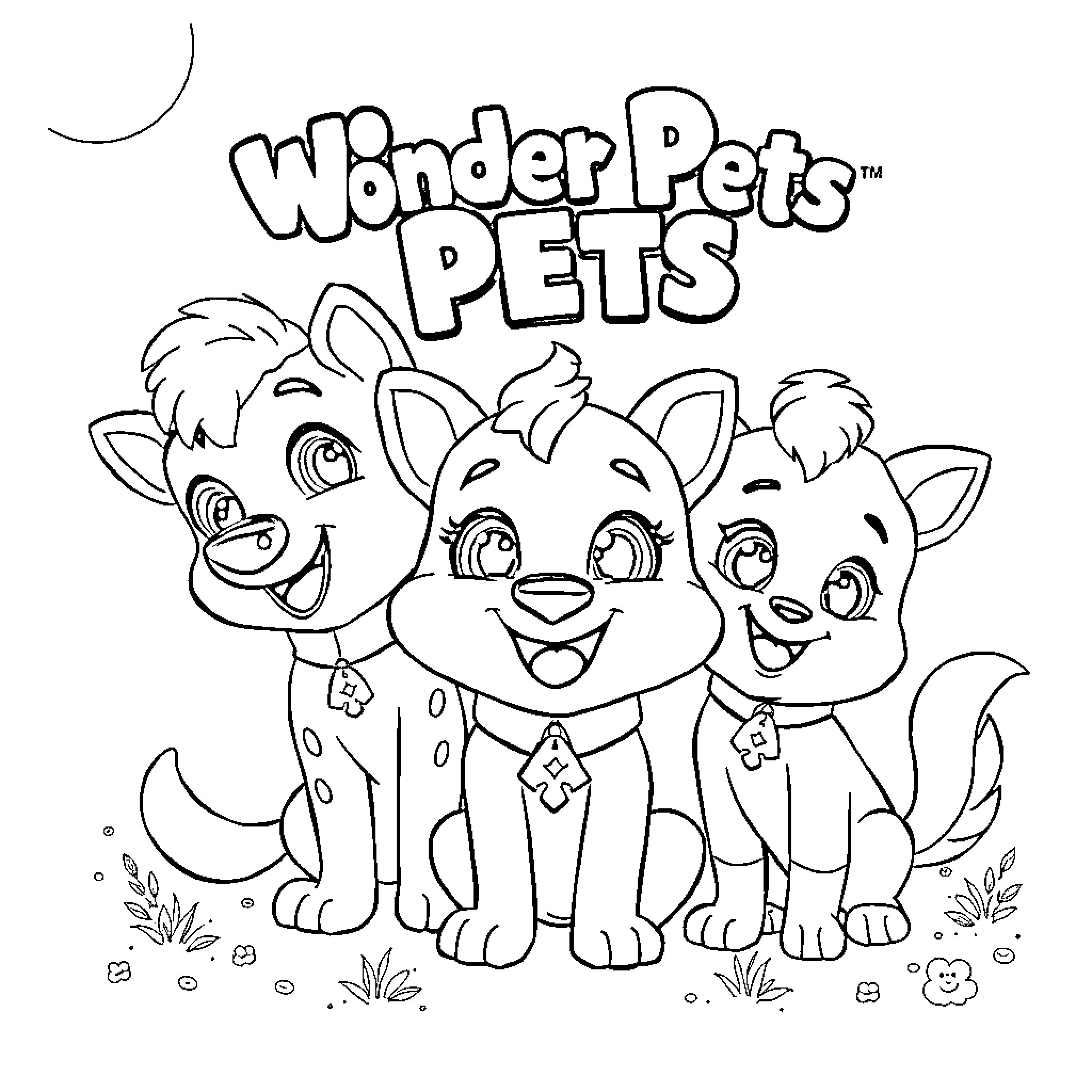 Wonder Pets Pets having fun together Coloring Page (free black-and-white line drawing printable PDF for all, from beginners to advanced learners, including children, teens, adults, and seniors)
