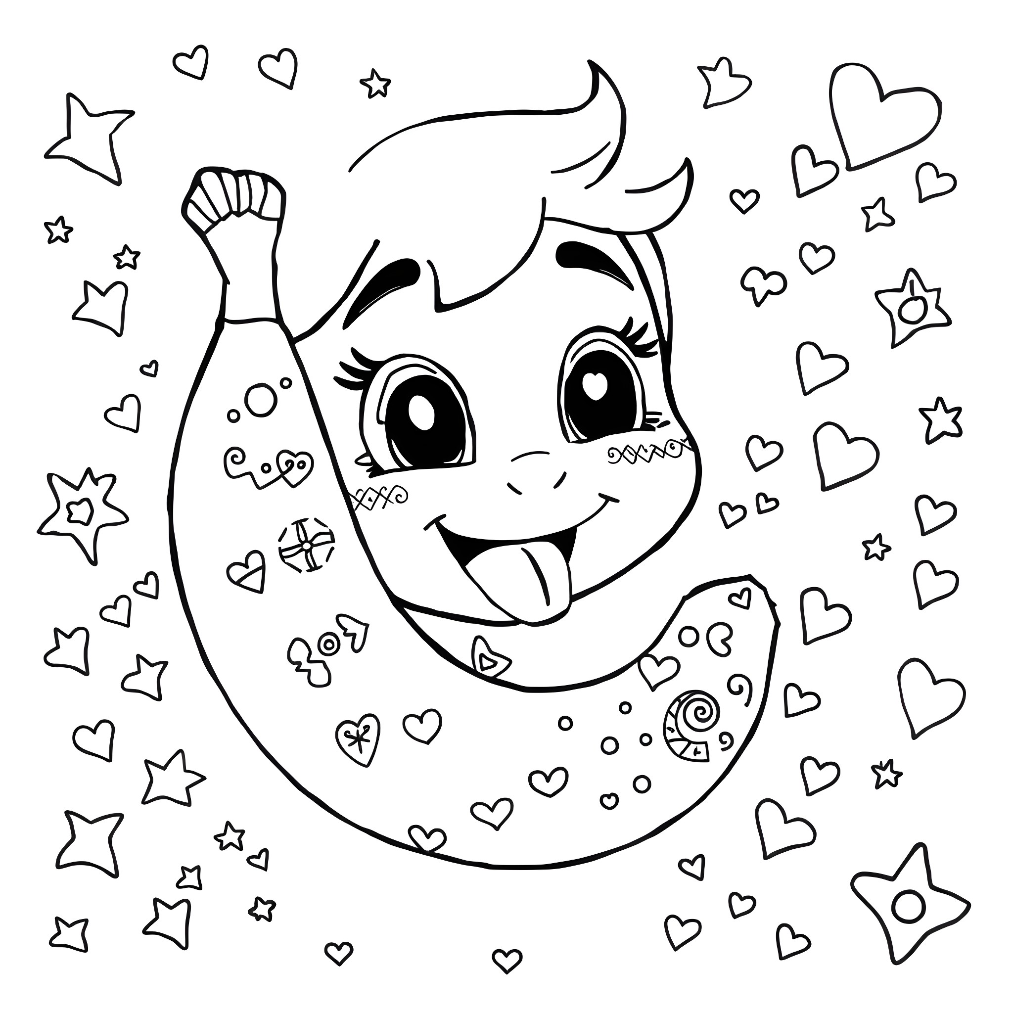 Edward Cullen: Playful Crescent Moon with Whimsical Decor Coloring Page (free black-and-white line drawing printable PDF for all, from beginners to advanced learners, including children, teens, adults, and seniors)