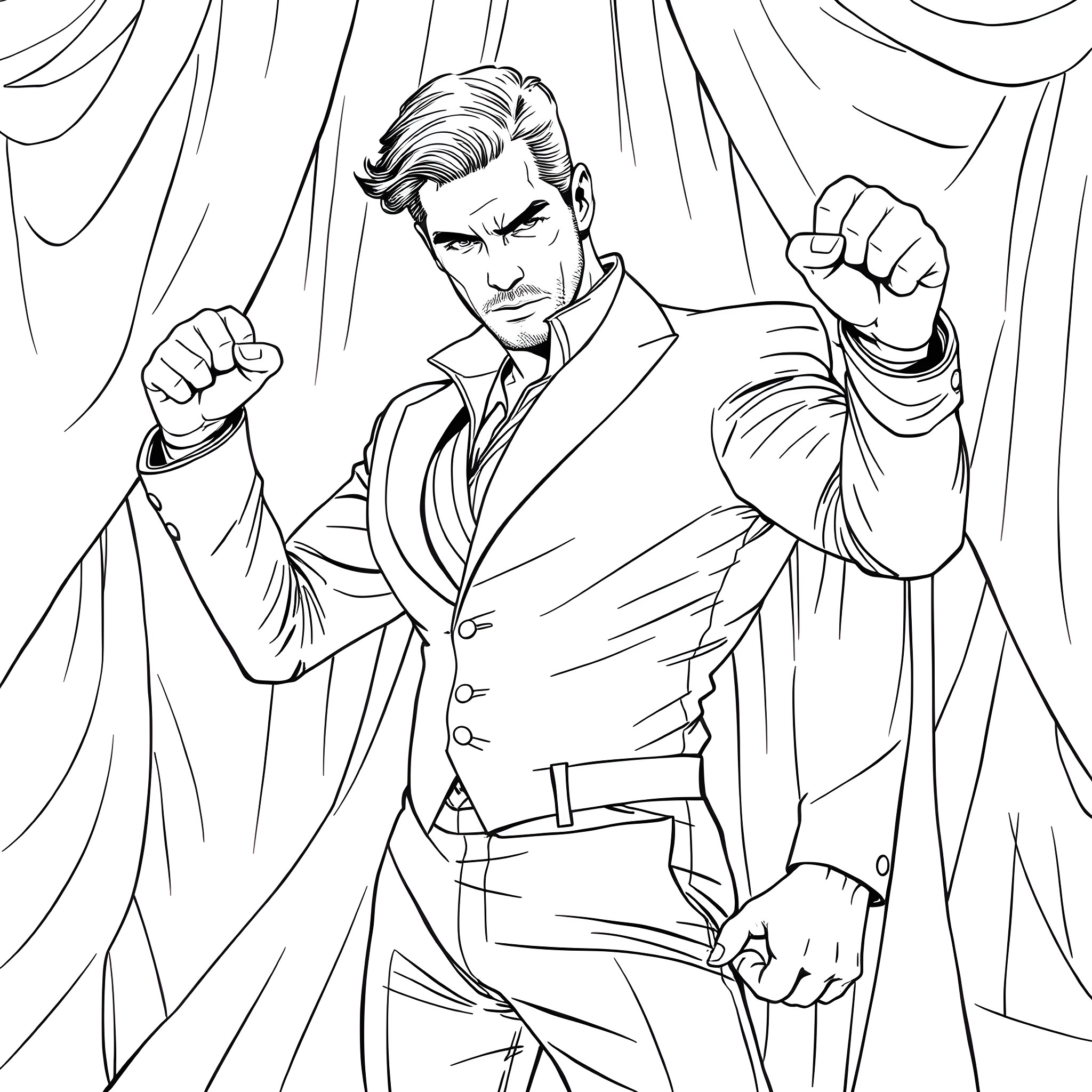 Henry Cavill as a powerful and determined character Coloring Page (free black-and-white line drawing printable PDF for all, from beginners to advanced learners, including children, teens, adults, and seniors)
