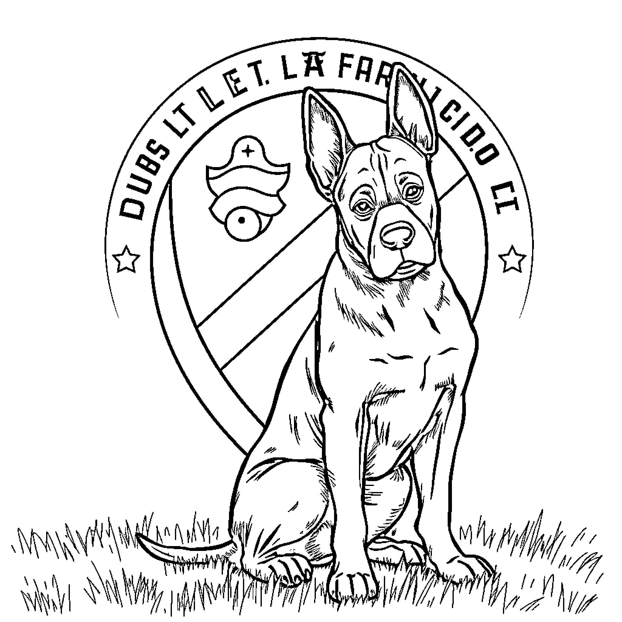 Perro vigilante protegiendo su territorio Coloring Page (free black-and-white line drawing printable PDF for all, from beginners to advanced learners, including children, teens, adults, and seniors)