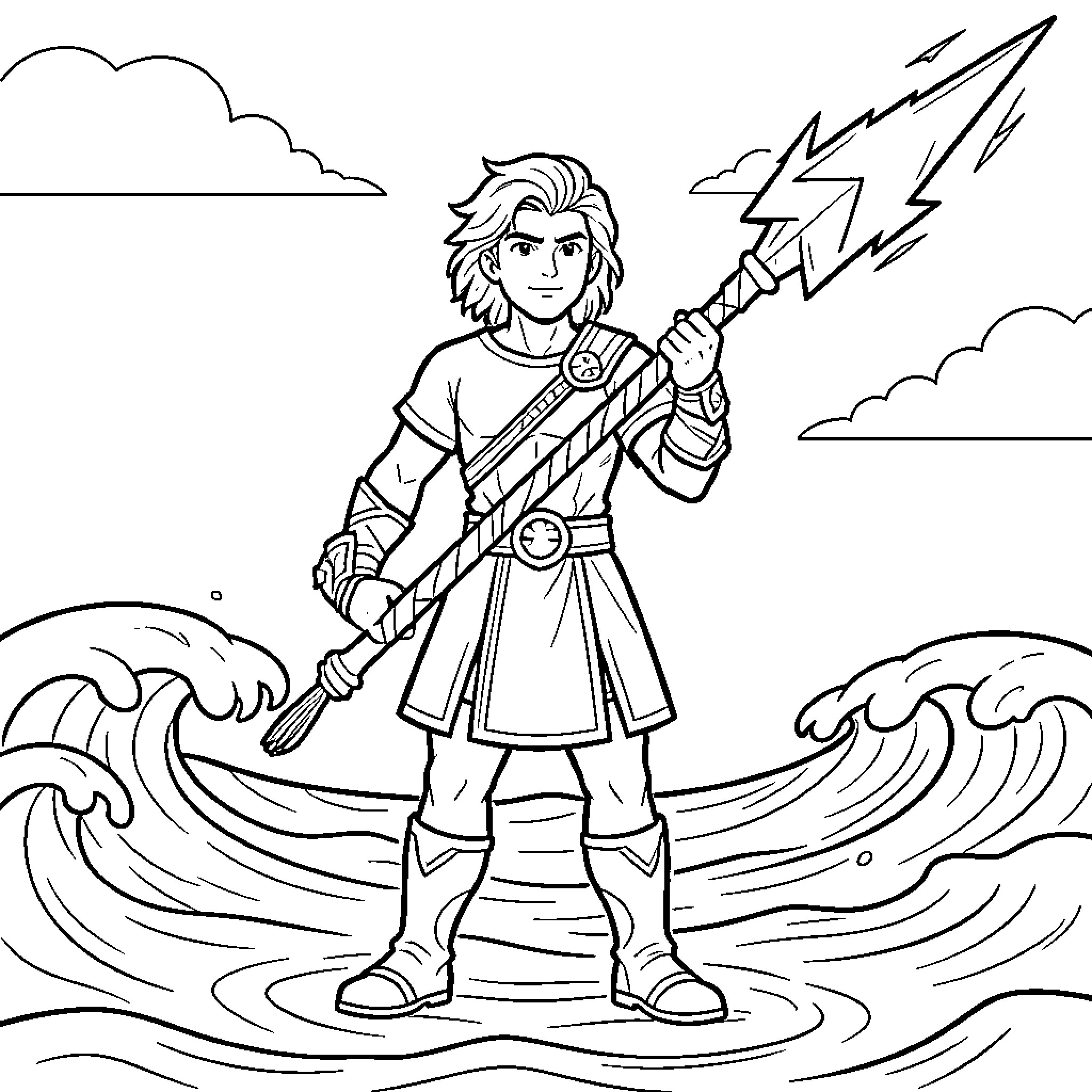 Percy Jackson's heroic adventures by the sea Coloring Page (free black-and-white line drawing printable PDF for all, from beginners to advanced learners, including children, teens, adults, and seniors)