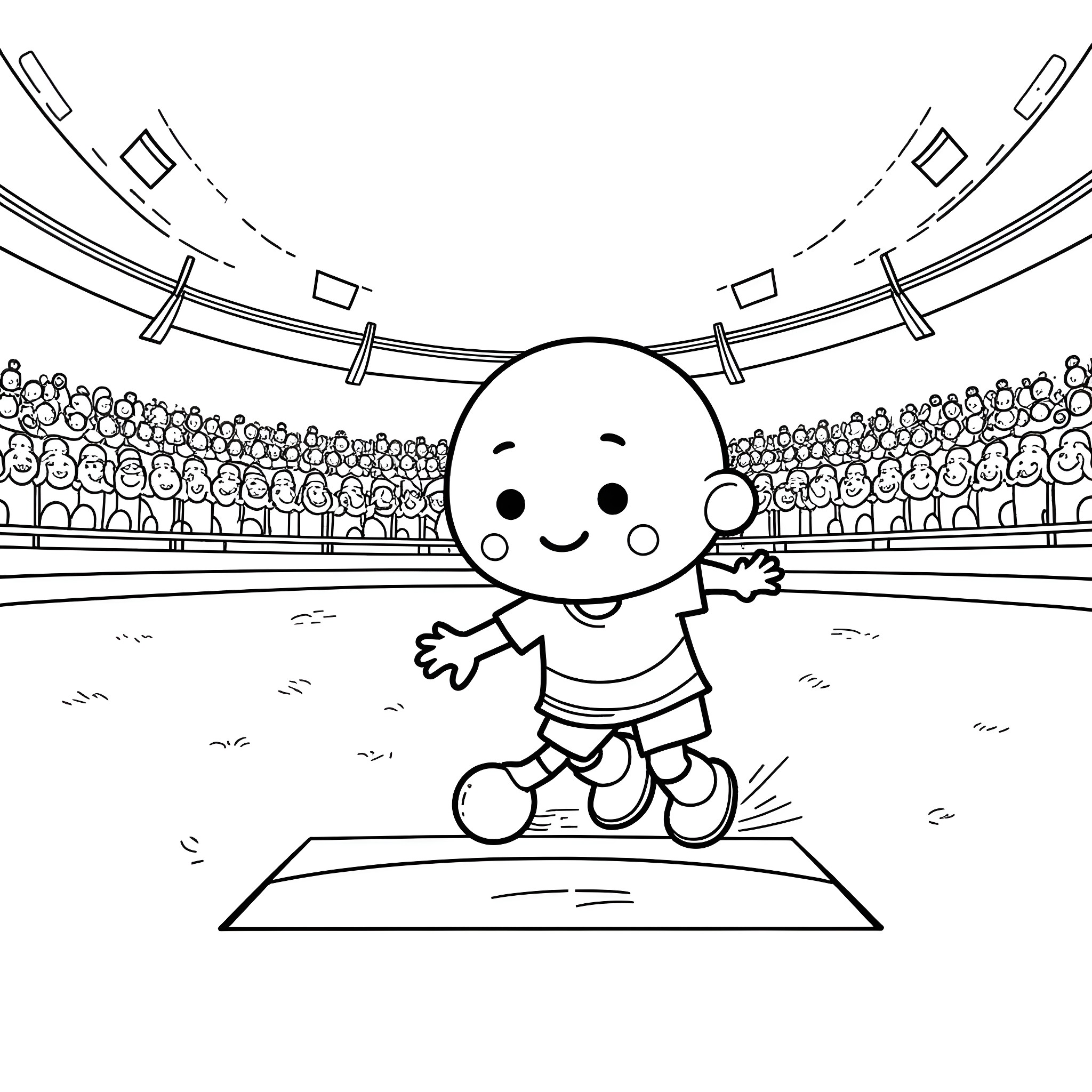 Anpanman running happily on the field Coloring Page (free black-and-white line drawing printable PDF for all, from beginners to advanced learners, including children, teens, adults, and seniors)