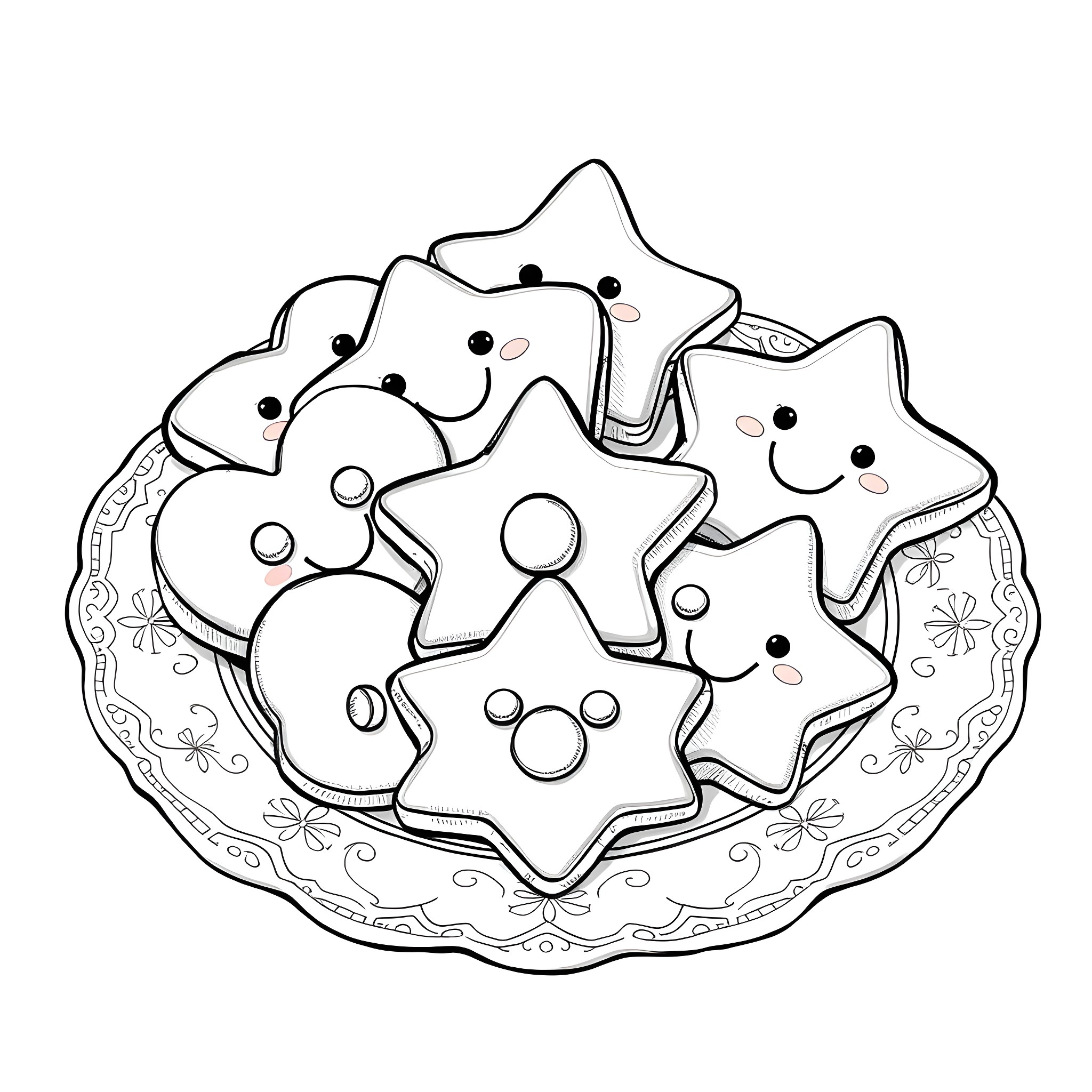 Cookie Cutters Arrangement Coloring Page (free black-and-white line drawing printable PDF for all, from beginners to advanced learners, including children, teens, adults, and seniors)
