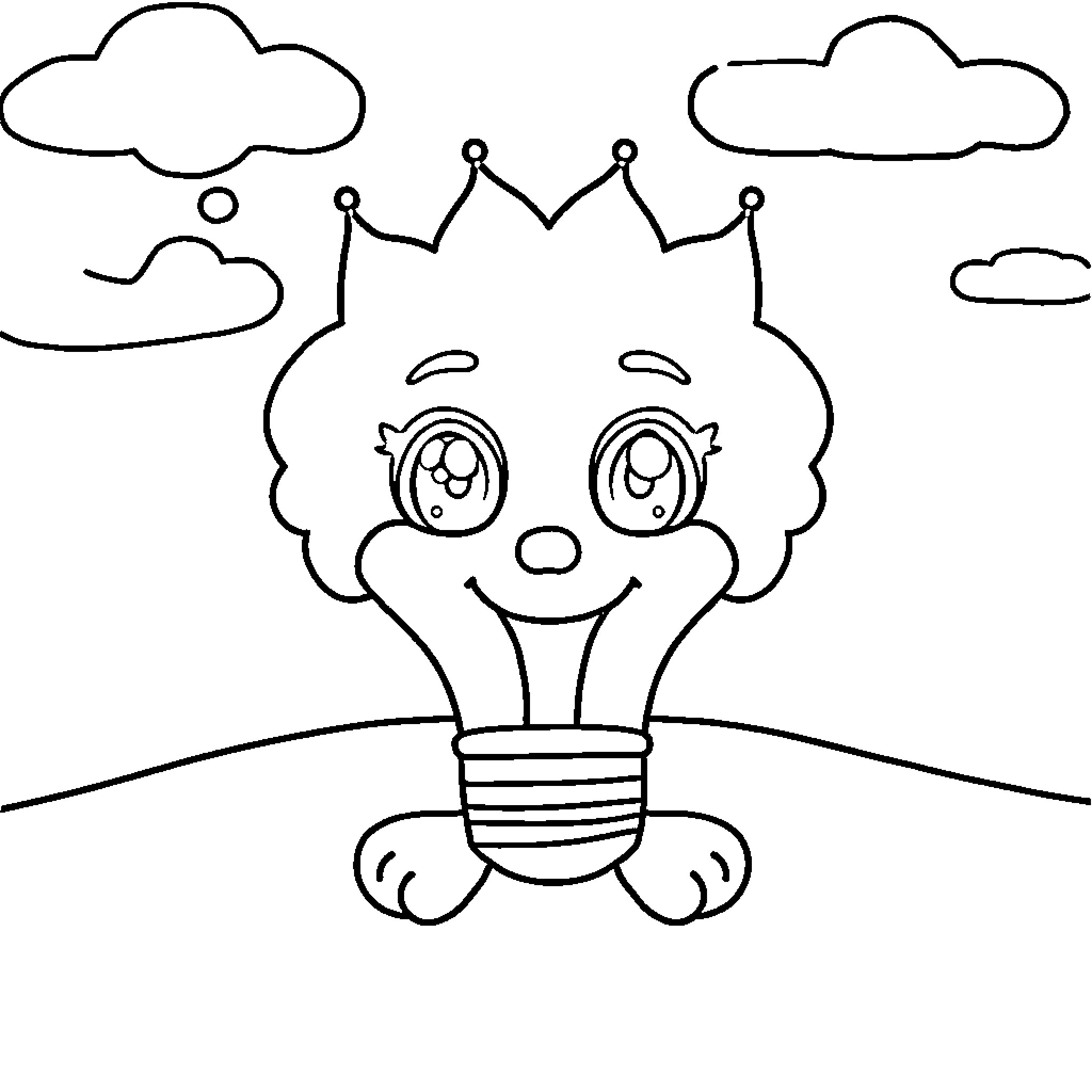 AI Cartoon Character with Clouds in Nature Coloring Page (free black-and-white line drawing printable PDF for all, from beginners to advanced learners, including children, teens, adults, and seniors)